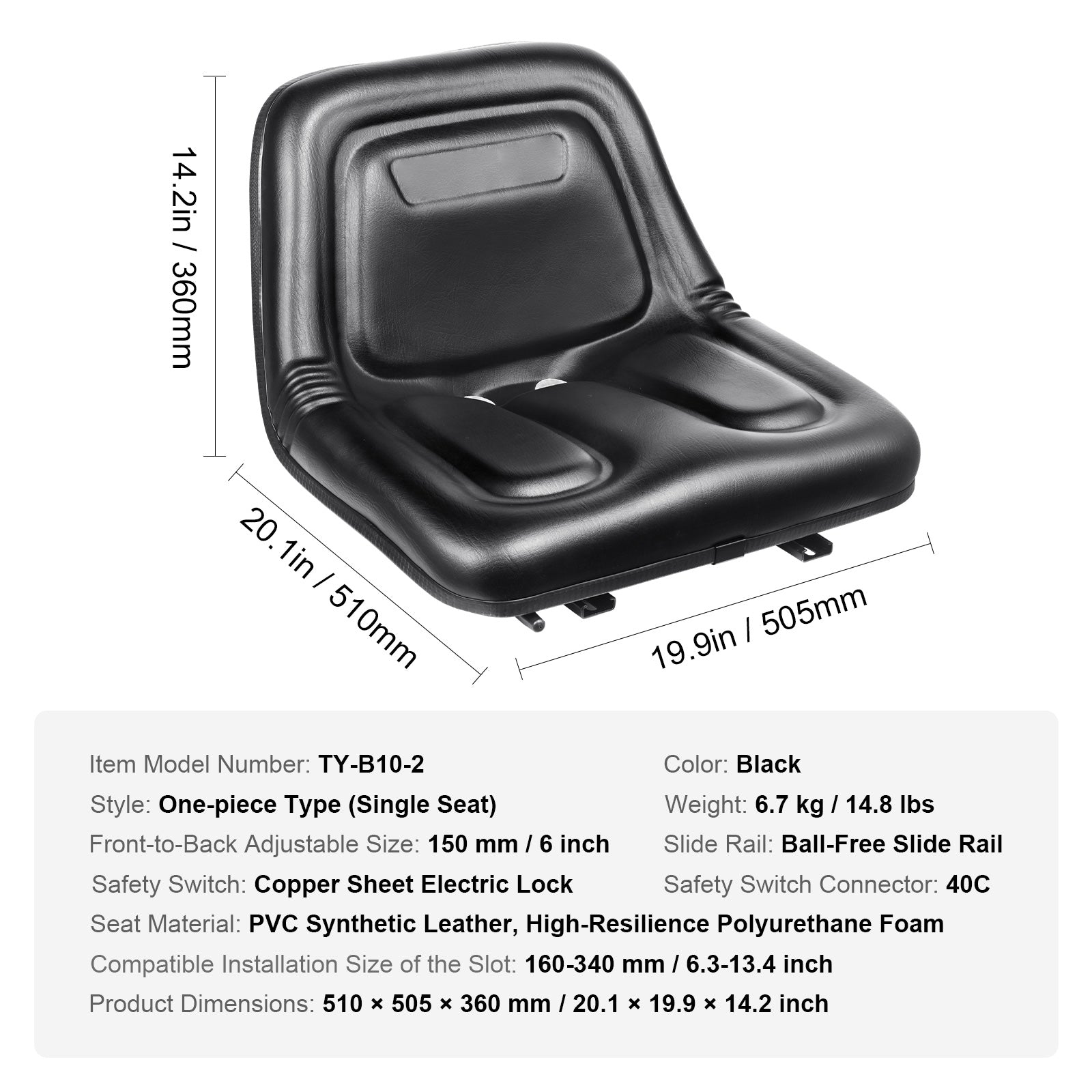 Universal Tractor Seat, Lawn Mower Seat with Micro Switch and Drainage Holes, 6.3-11.8 inch Extended Slot Tractor Seat for Tractor Loader Excavator