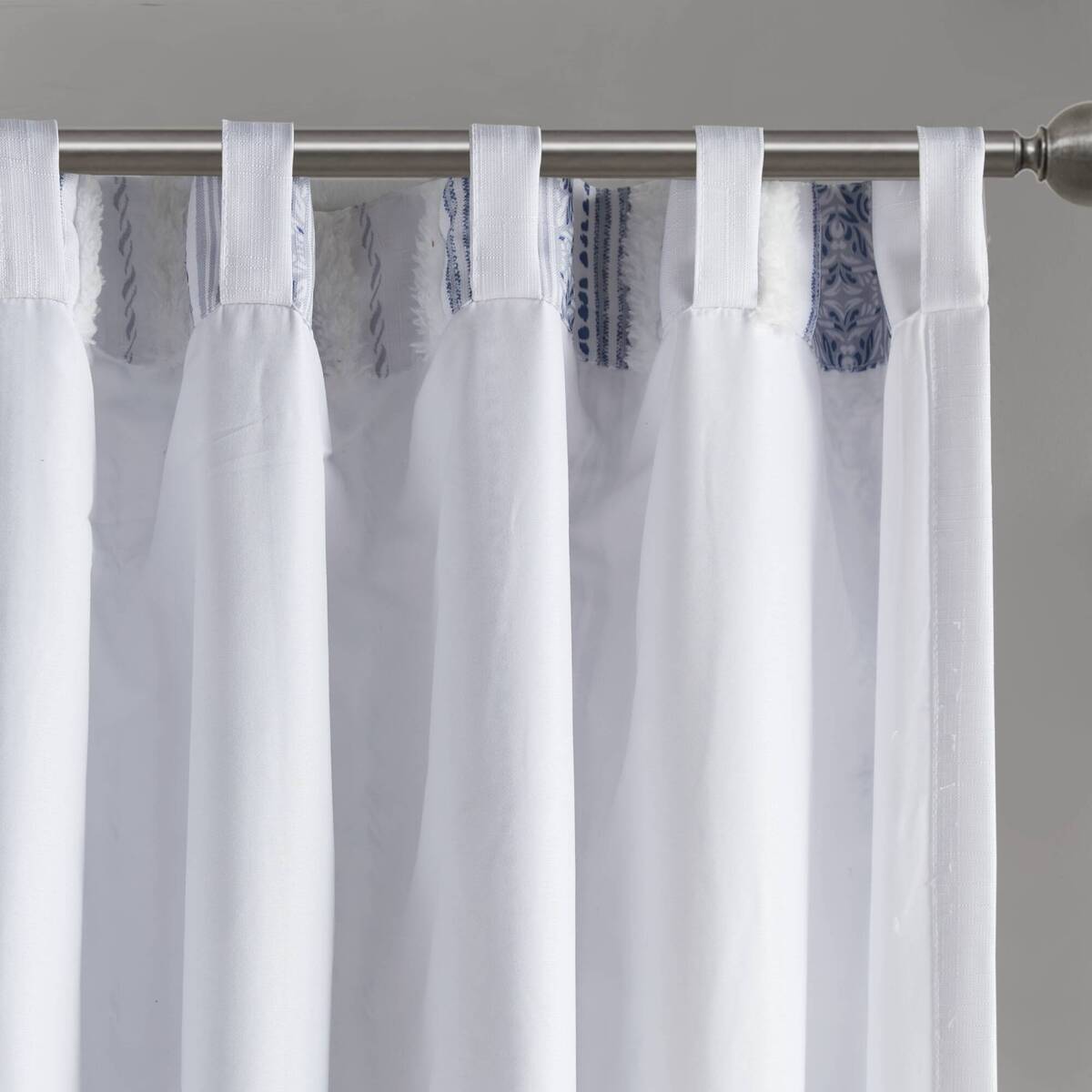 Poly Printed Curtain Panel with Tufted Stripe and Lining White/Navy 50x95"