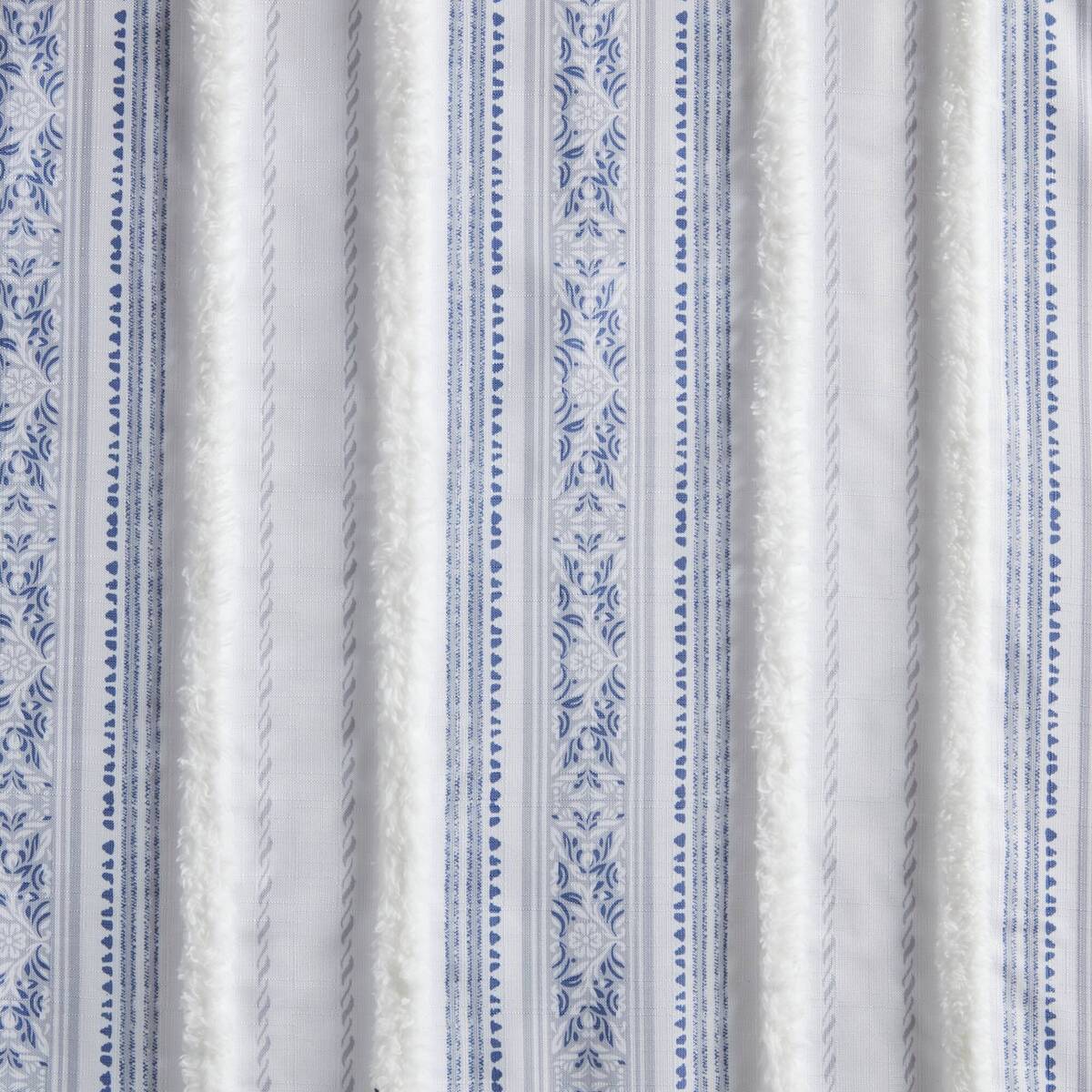 Poly Printed Curtain Panel with Tufted Stripe and Lining White/Navy 50x95"