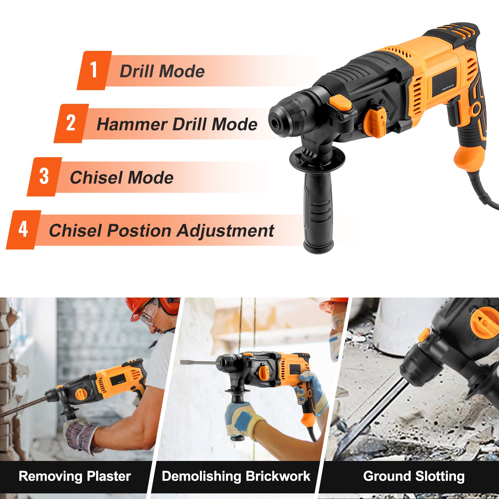 Rotary Hammer Drill Corded Drills 1" 4 Modes SDS-Plus Chipping Hammers