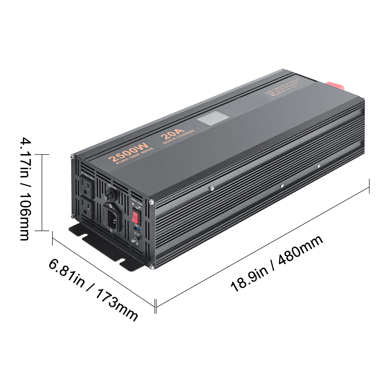 2500W Sump Pump Battery Backup System, LCD Display, Auto Switches to Battery Inverter Power for Continuous Sump Pump Operation, Sump Pump Battery Backup Inverter for Emergency and Power Outage
