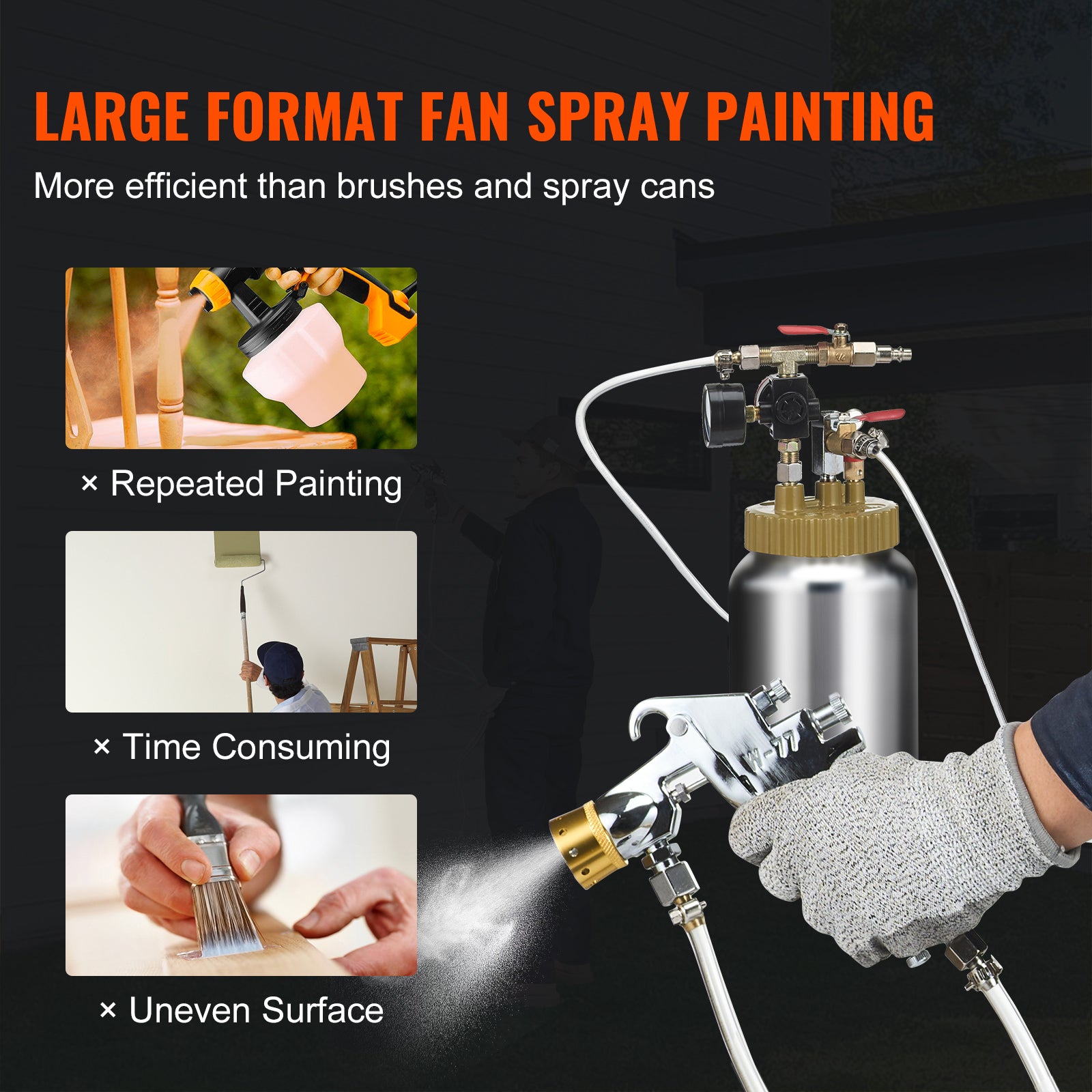 2L/0.5gal Spray Paint Pressure Pot Tank, Lightweight Air Paint Pressure Pot, 1.8mm Nozzle Spray Paint Gun 3m Hoses for Home Decoration Architecture Construction Automotive Painting, 45PSI Max