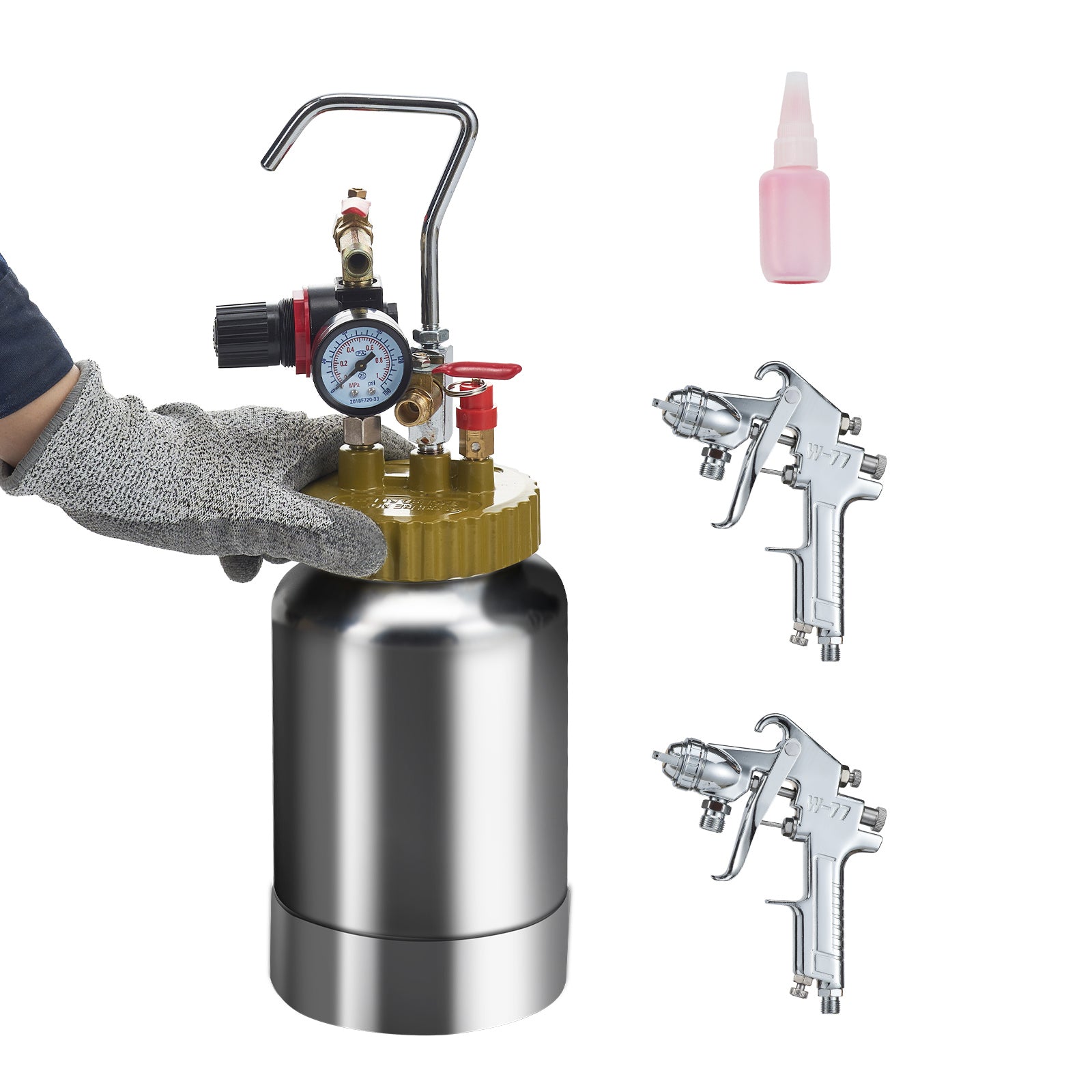 2L/0.5gal Spray Paint Pressure Pot Tank, Lightweight Air Paint Pressure Pot, 1.8mm Nozzle Spray Paint Gun 3m Hoses for Home Decoration Architecture Construction Automotive Painting, 45PSI Max