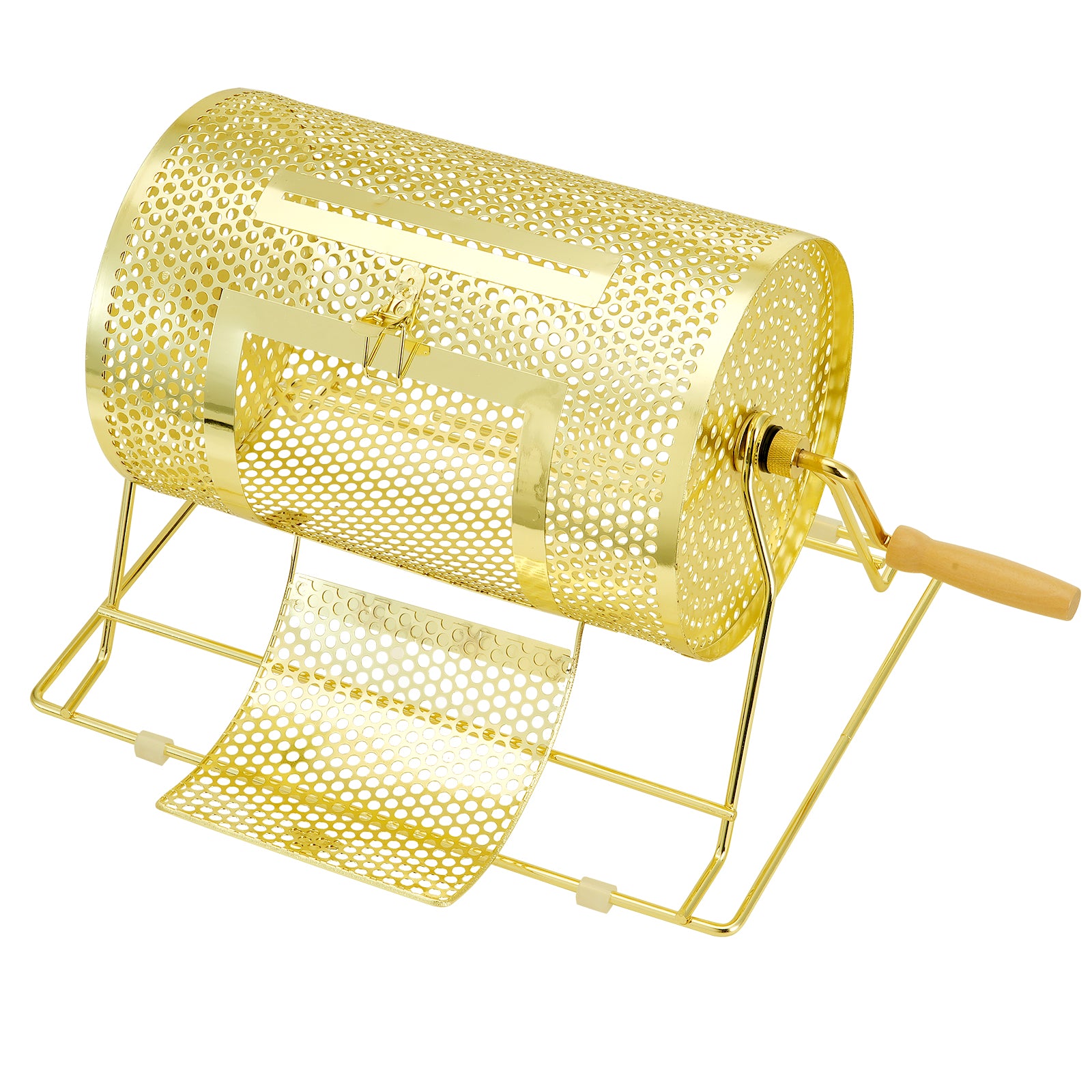 Raffle Drum,Holds 2500 Tickets or 100 Ping Pong Balls, Metal Lottery Spinning Drawing with Wooden Turning Handle,11.6 x Ø7.48 inch Brass Plated Raffle Ticket Spinning Cage, for Bingo Ballot Pa