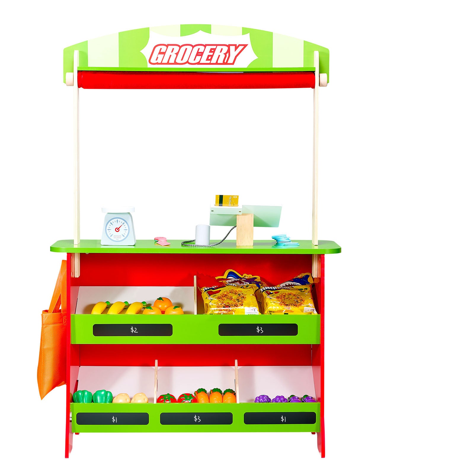 Wooden Puppet Theater 2-in-1 Reversible Play Store Kids Play Market Stand