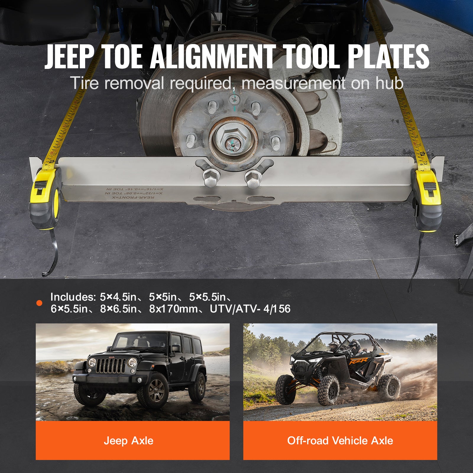 Wheel Alignment Tool, 2-Pack Toe Alignment Toe Plates, Stainless Steel Wheel Alignment Tool Plate, Toe Angle Accurate Measurement, Includes 2 Measuring Tapes & Conversion Chart