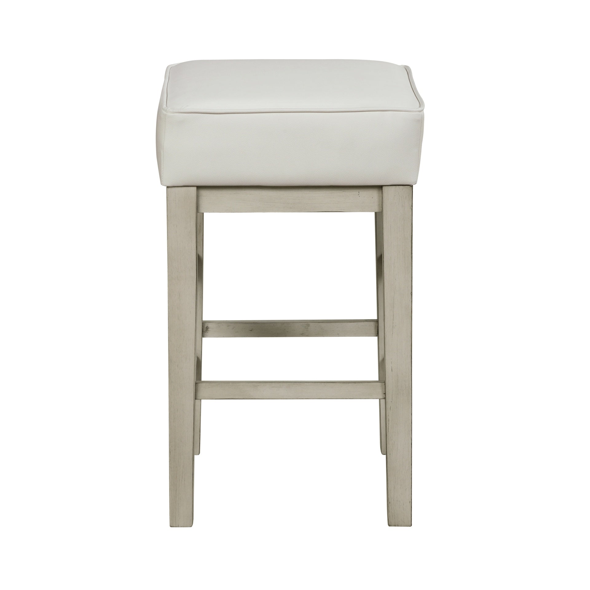 Transitional White Faux Leather Seat 24-inch Counter Height Stools Set of 2, White Finish Solid Wood Frame