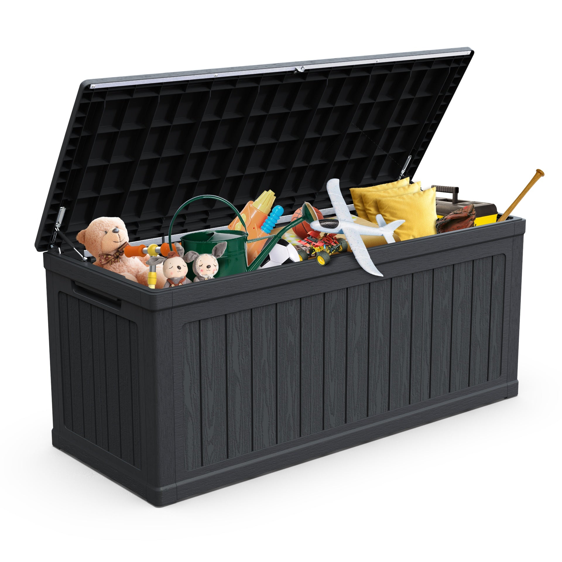260 Gallon Large Outdoor Storage XXL Deck Box for Patio Furniture, Outdoor Cushions, Garden Tools and Sports/Pools Equipment, Waterproof Resin, Lockable, Black