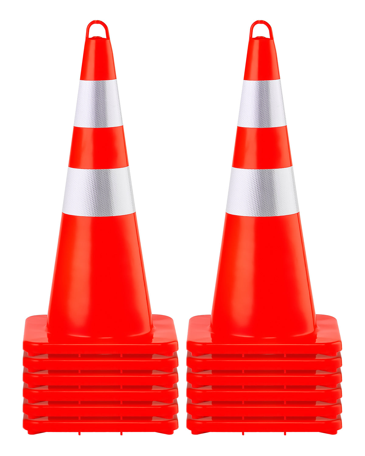 Safety Cones, 12 x 28" Traffic Cones, PVC Orange Construction Cones, 2 Reflective Collars Traffic Cones with Weighted Base and Hand-Held Ring Used for Traffic Control, Driveway Road Parking