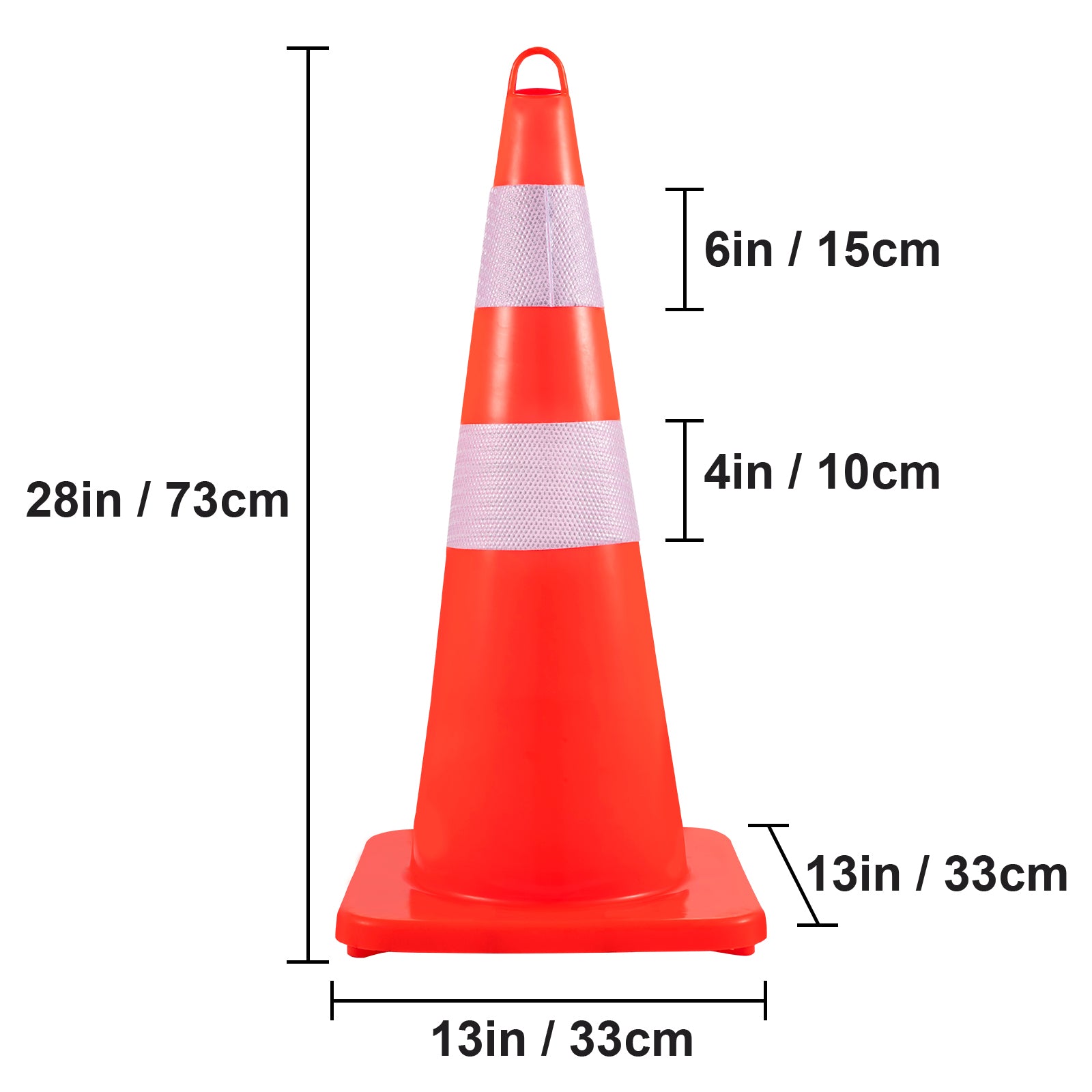 Safety Cones, 12 x 28" Traffic Cones, PVC Orange Construction Cones, 2 Reflective Collars Traffic Cones with Weighted Base and Hand-Held Ring Used for Traffic Control, Driveway Road Parking