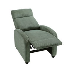 Modern Push Back Recliner Chair Green Soft Corduroy Upholstery Comfort Solid Wood Living Room Furniture 1pc