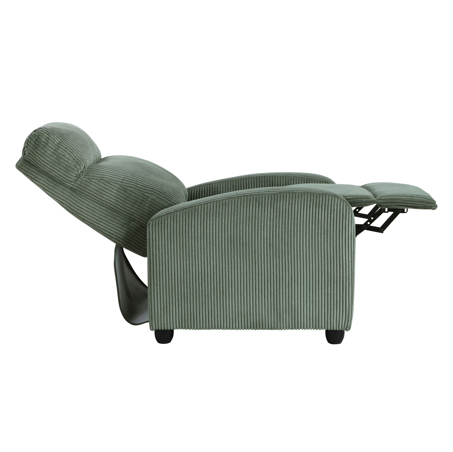 Modern Push Back Recliner Chair Green Soft Corduroy Upholstery Comfort Solid Wood Living Room Furniture 1pc