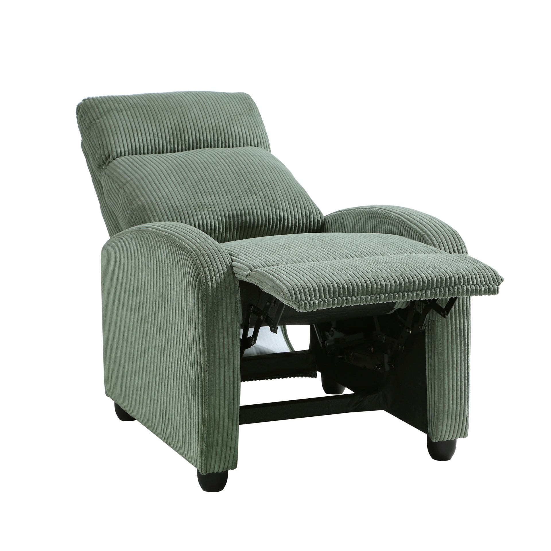 Modern Push Back Recliner Chair Green Soft Corduroy Upholstery Comfort Solid Wood Living Room Furniture 1pc
