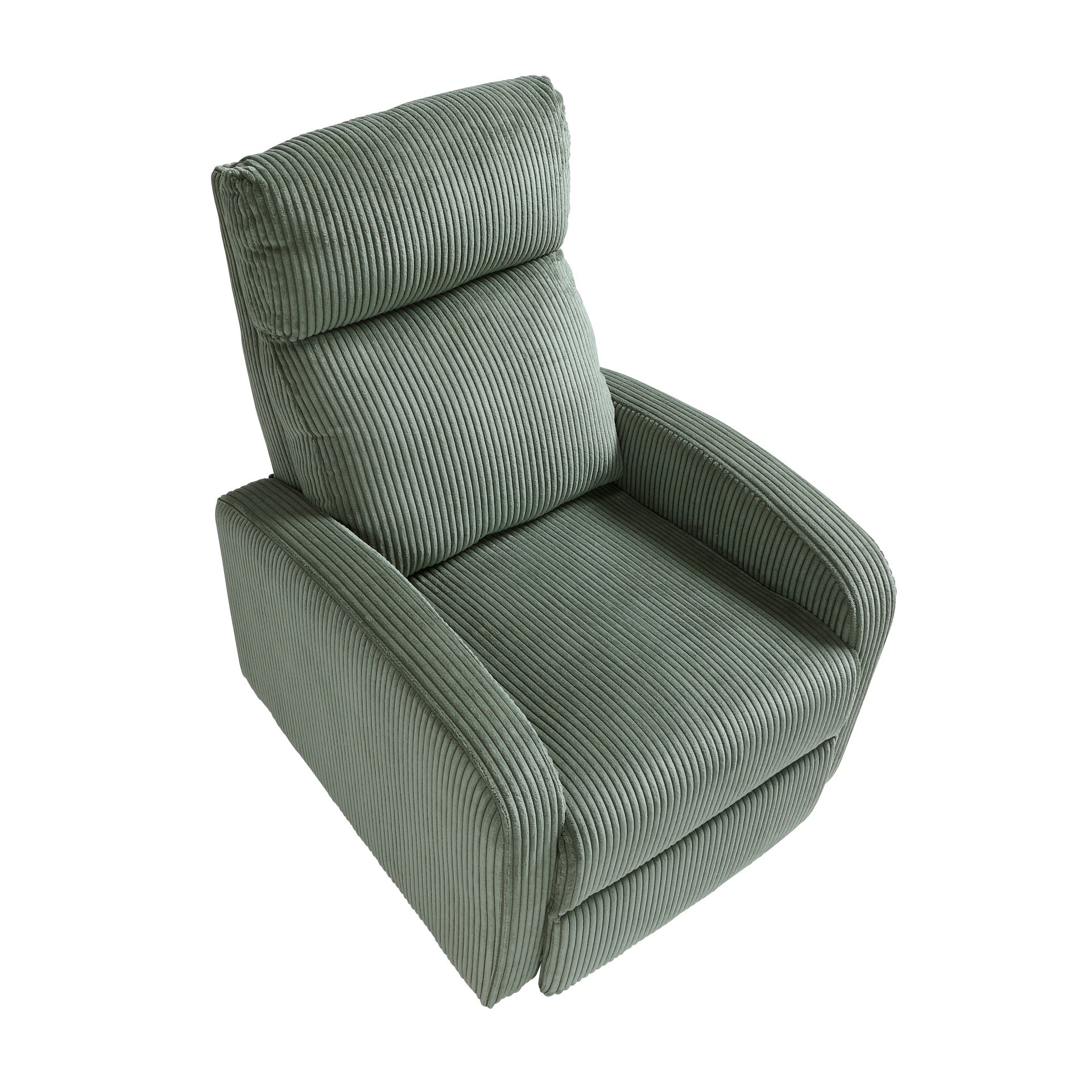 Modern Push Back Recliner Chair Green Soft Corduroy Upholstery Comfort Solid Wood Living Room Furniture 1pc