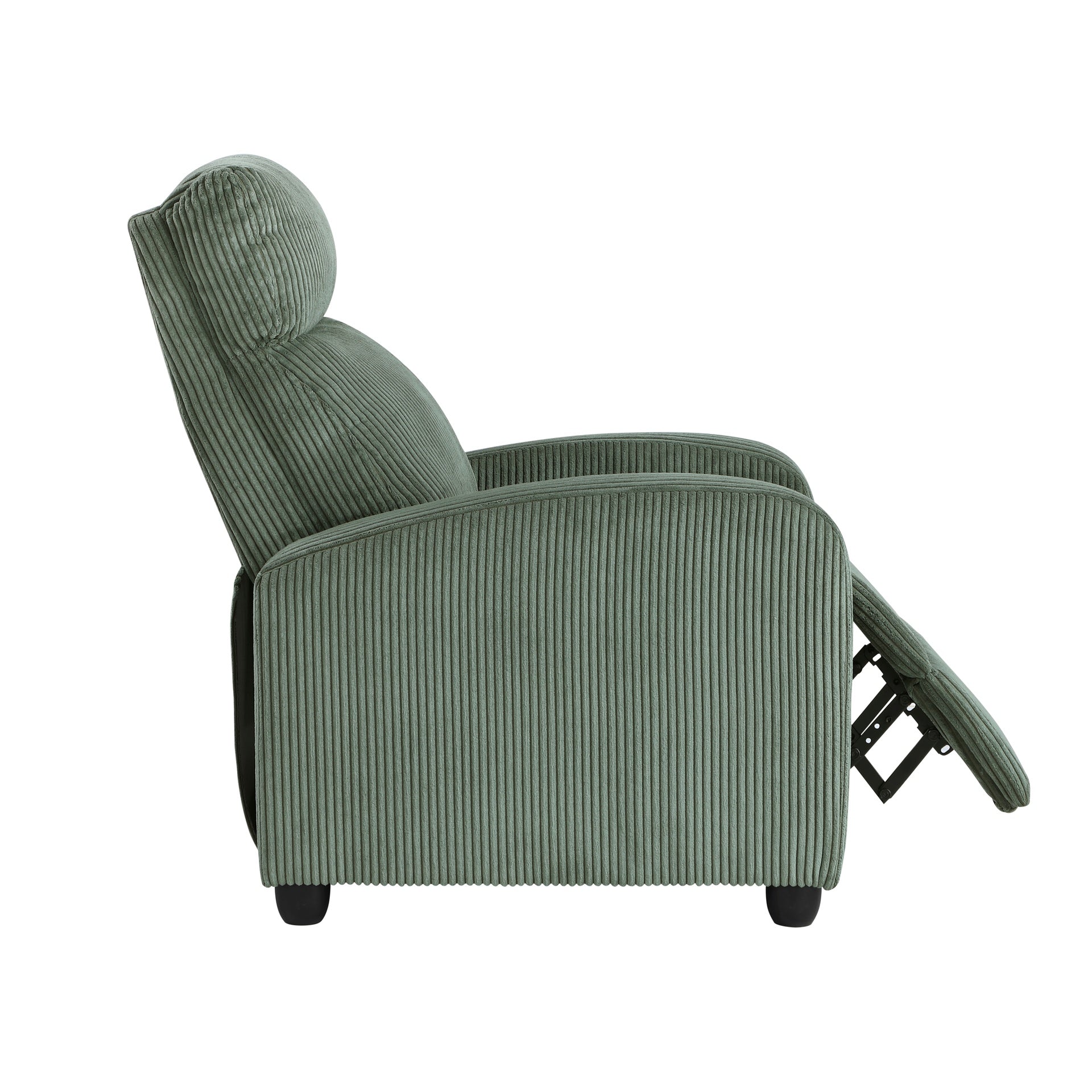 Modern Push Back Recliner Chair Green Soft Corduroy Upholstery Comfort Solid Wood Living Room Furniture 1pc