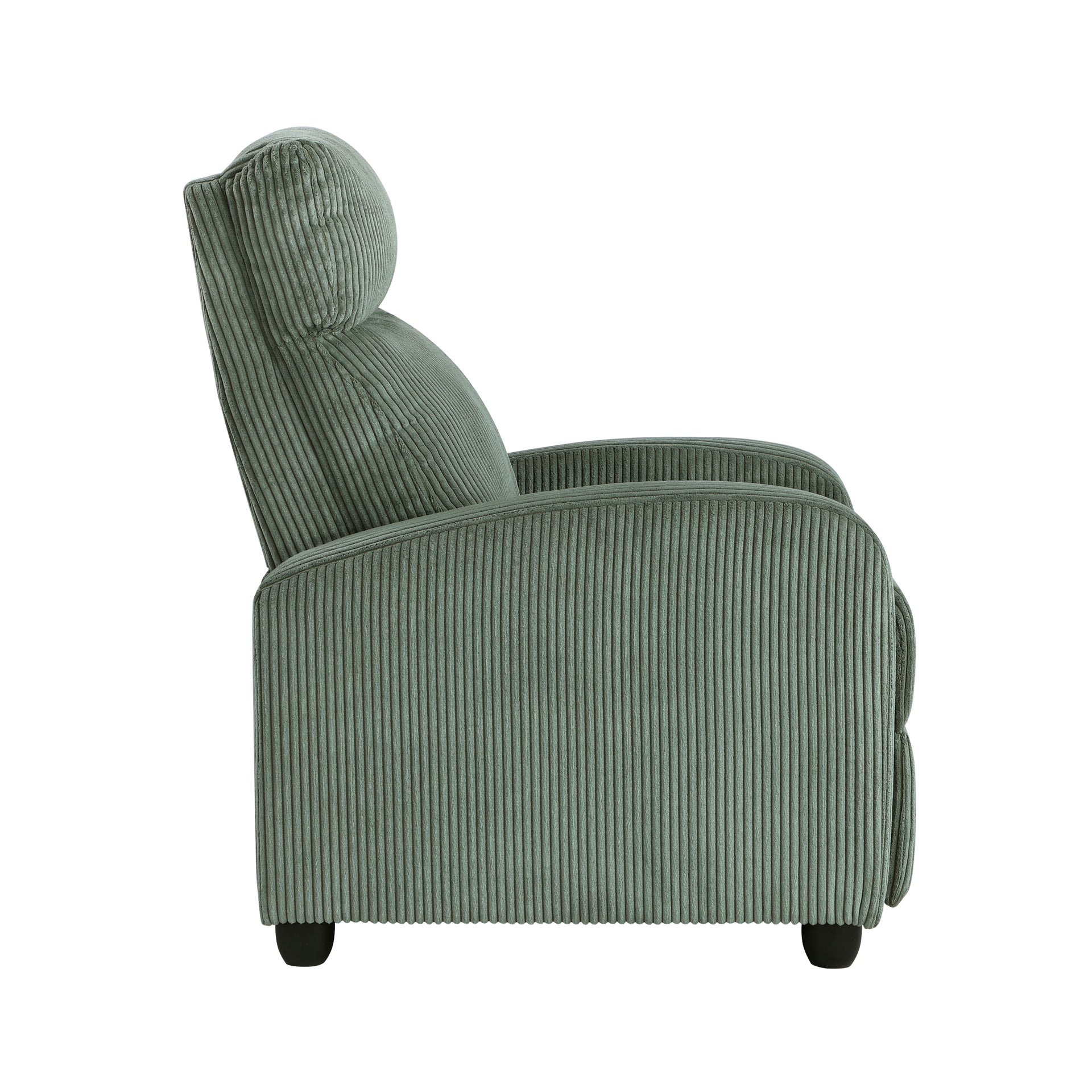 Modern Push Back Recliner Chair Green Soft Corduroy Upholstery Comfort Solid Wood Living Room Furniture 1pc