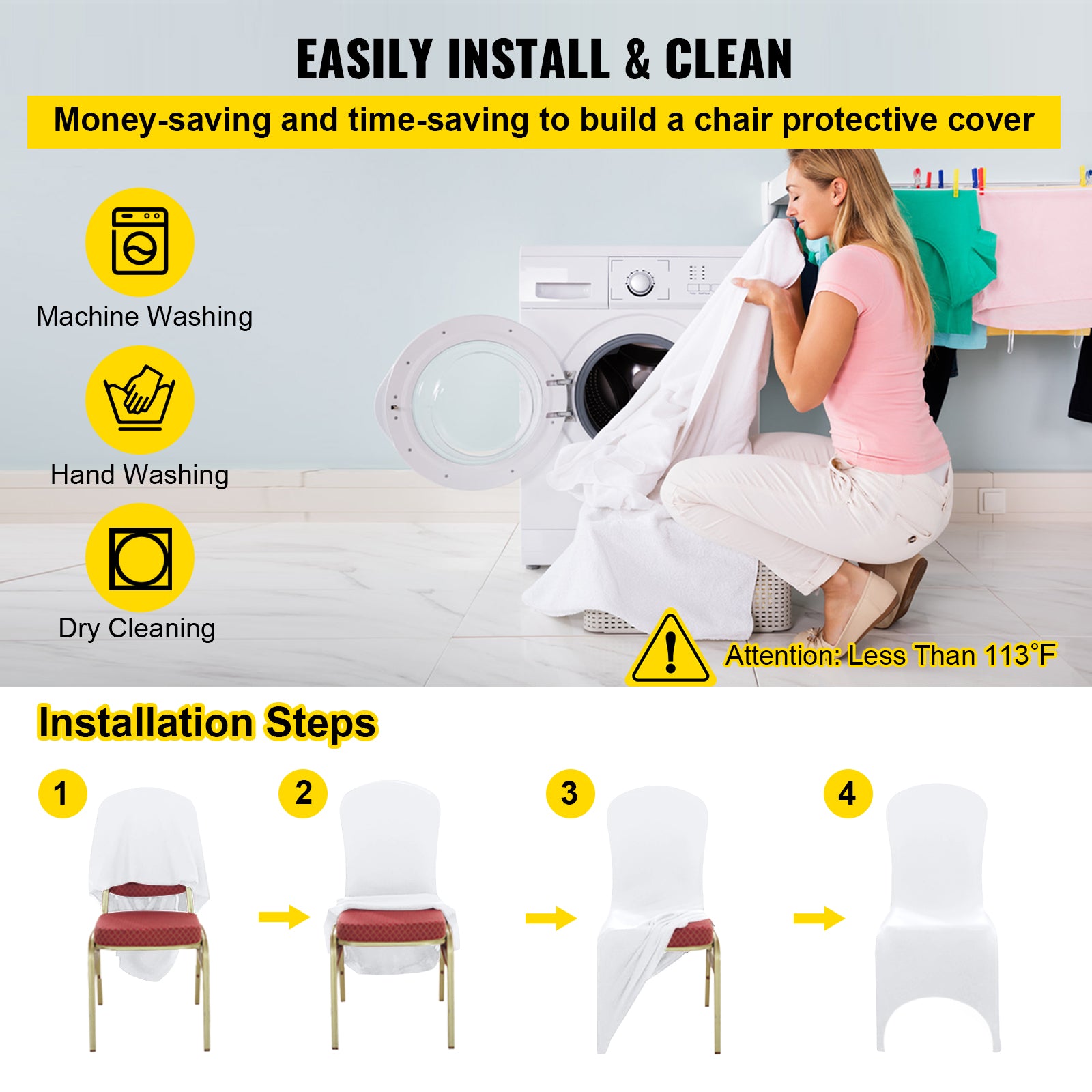 Stretch Spandex Folding Chair Covers, Universal Fitted Arched Front Cover, Removable Washable Protective Slipcovers, for Wedding, Holiday, Banquet, Party, Celebration, Dining (50PCS White)