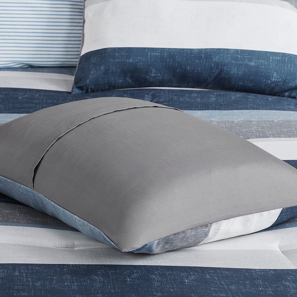 Stripe Comforter Set with Bed Sheets Blue/Grey Twin