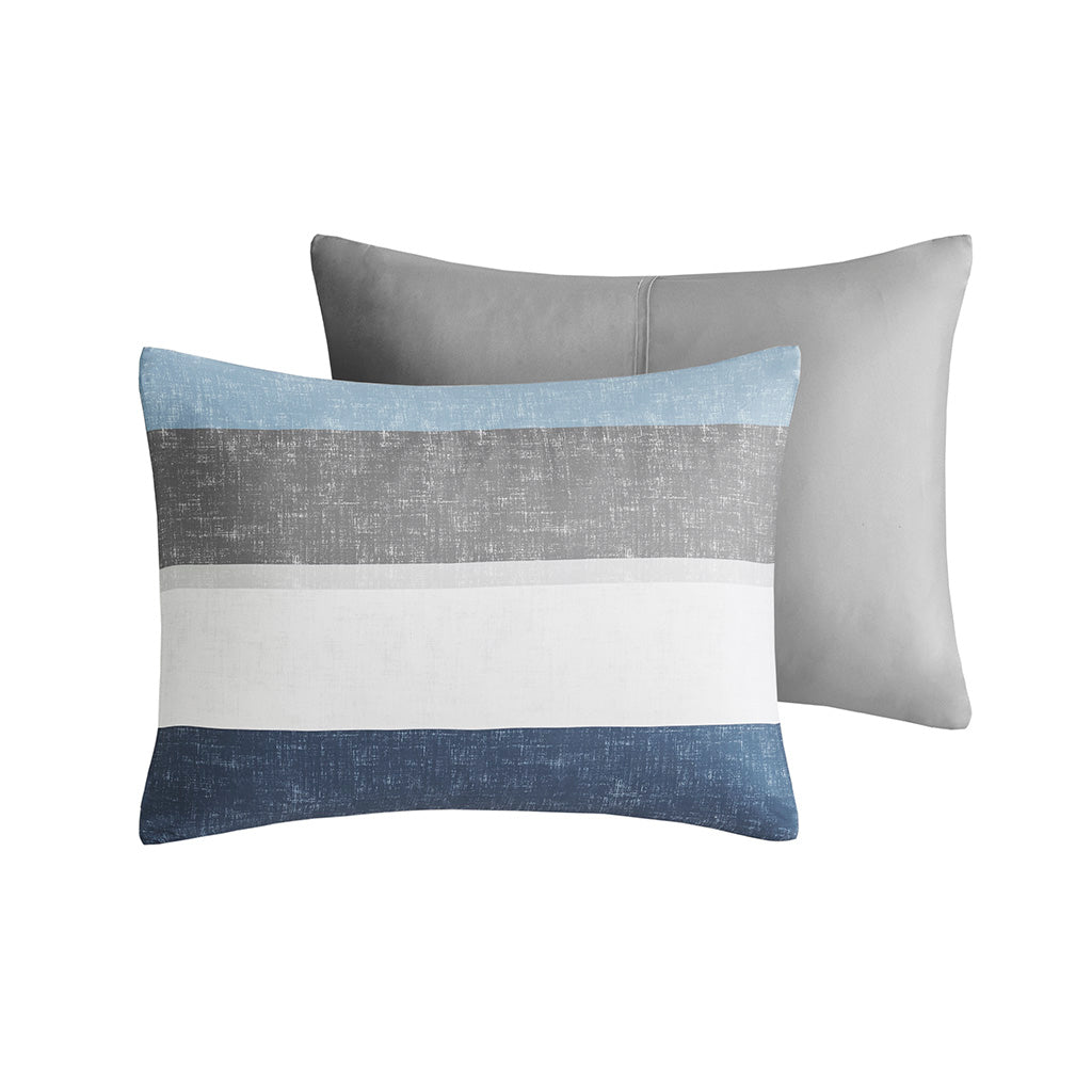 Stripe Comforter Set with Bed Sheets Blue/Grey Twin