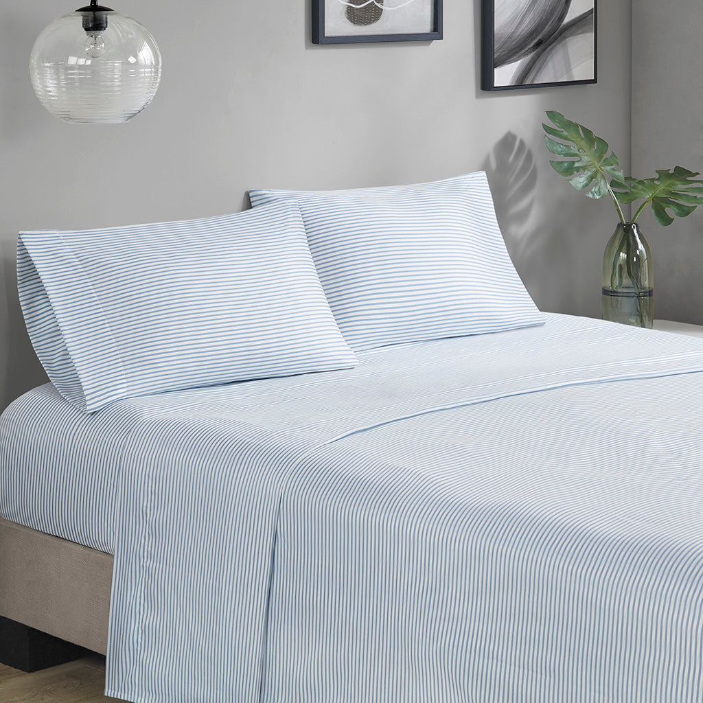 Stripe Comforter Set with Bed Sheets Blue/Grey Twin