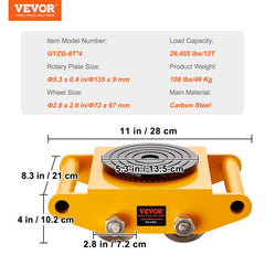 4PCS Machinery Skate Dolly, 26455LBS/12T Industrial Machinery Mover, Heavy Duty Carbon Steel Machinery Moving Skate & 4 Carbon Steel Wheels and 360° Rotation Non-slip Cap for Warehouse, Factory