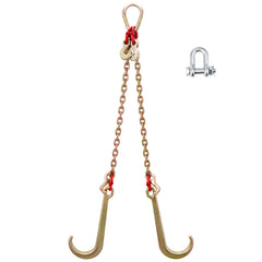V Bridle Chain, 5/16 in x 2 ft Bridle Tow Chain, Grade 80 V-Bridle Transport Chain, 9260 Lbs Break Strength with TJ Hooks and Crab Hooks, Heavy Duty Pear Link Connector and Chain Shorteners