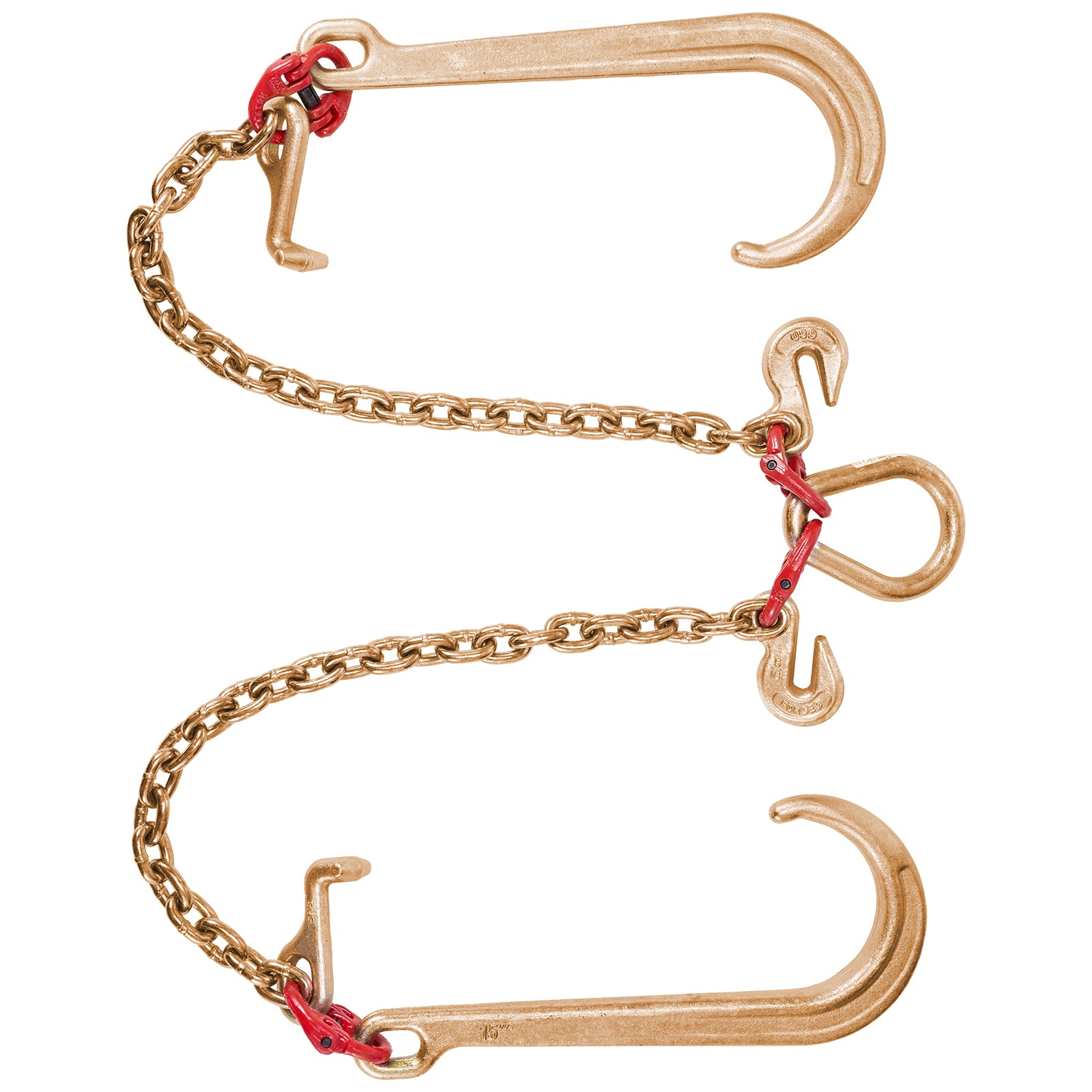 V Bridle Chain, 5/16 in x 2 ft Bridle Tow Chain, Grade 80 V-Bridle Transport Chain, 9260 Lbs Break Strength with TJ Hooks and Crab Hooks, Heavy Duty Pear Link Connector and Chain Shorteners