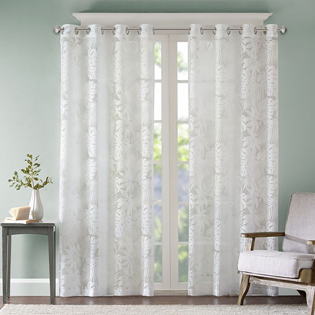 Palm Leaf Burnout Window Sheer White 50x84"