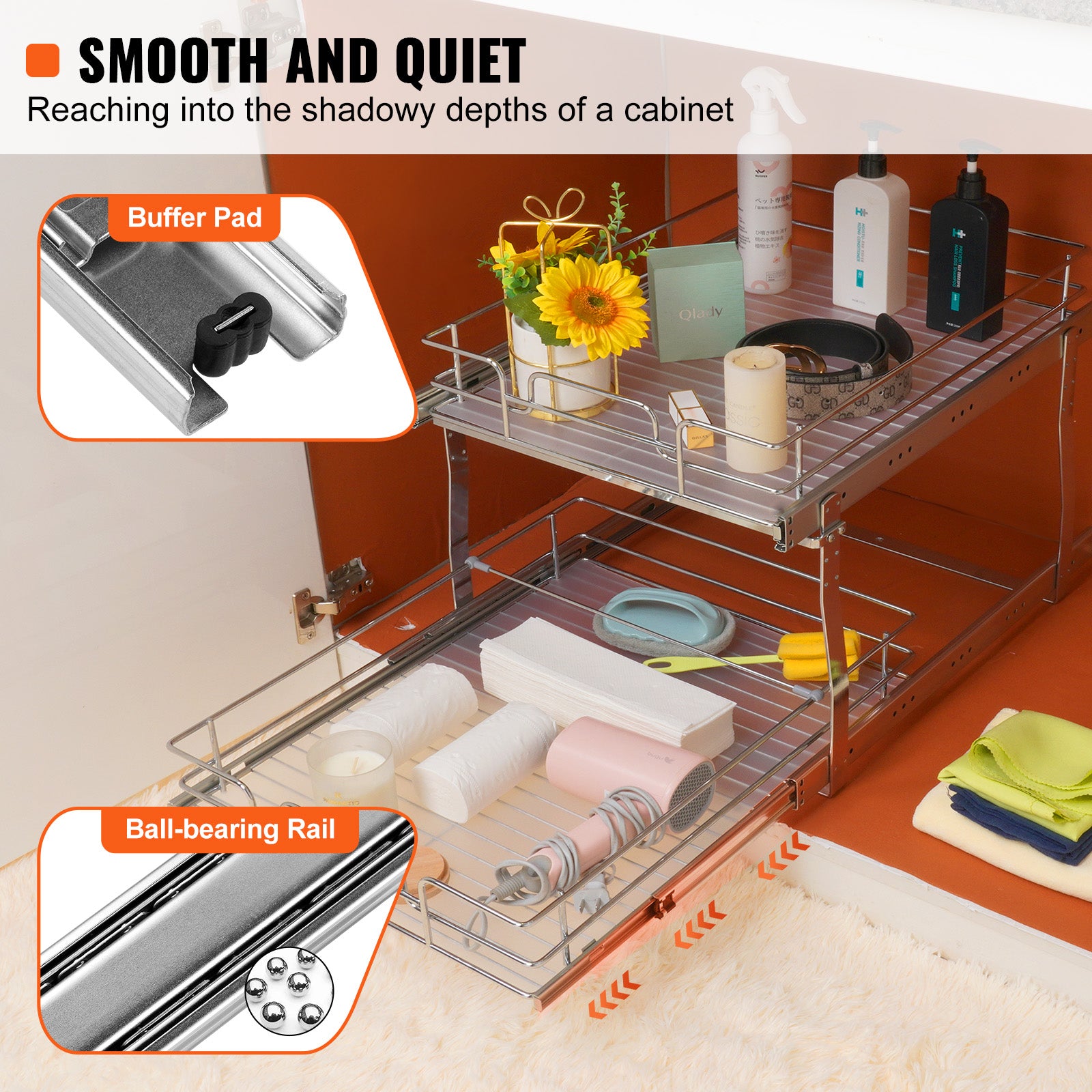 2 Tier 20"Wx21"Dx15"H Pull Out Cabinet Organizer, Heavy Duty Slide Out Pantry Shelves, Steel Roll Out Drawers, Sliding Drawer Storage for Home, 21.5"Wx22"Dx18"H Install Size for Cabinet