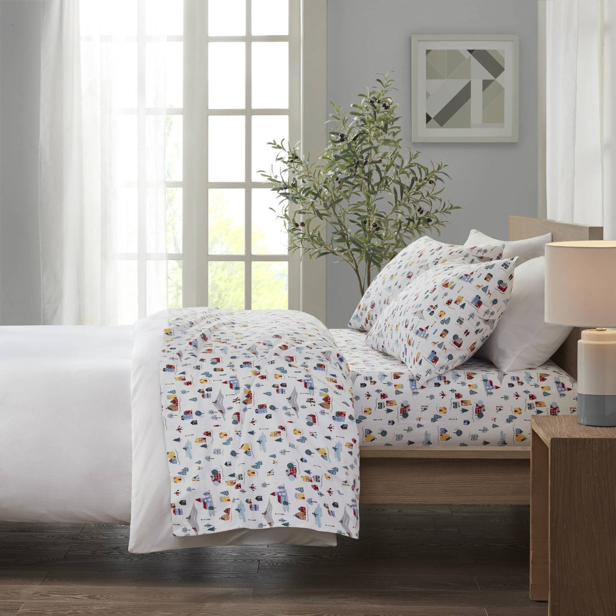 3 PCS Twin Printed Sheet Set White Village Print