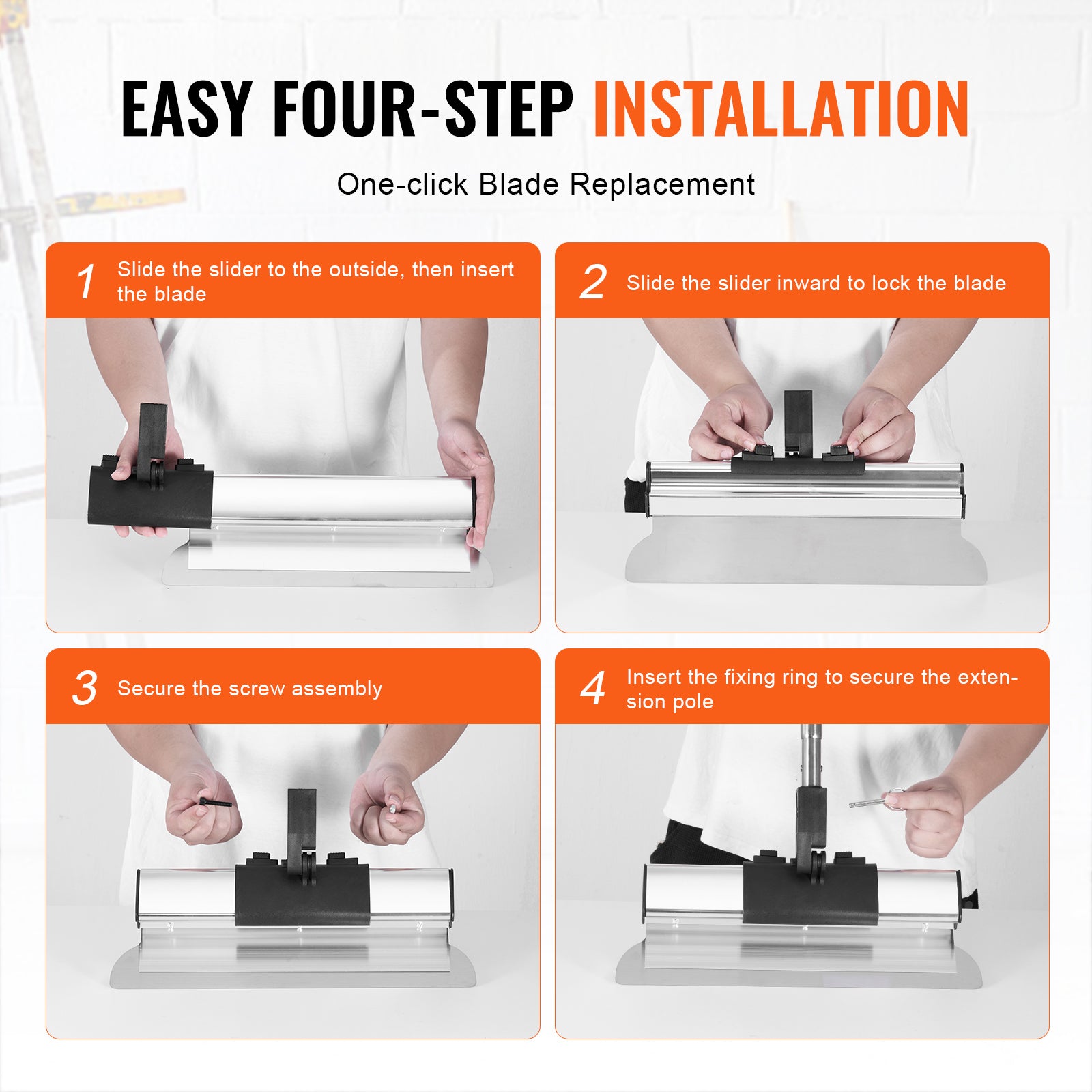 Drywall Skimming Blade Set, 10/16/24/32/40 in Skimming Blades + 34-81.6 in Extension Handle Pole, Stainless Steel Knife Professional Skim Coat Tools, for Gyprock/WallBoard/Plasterboard