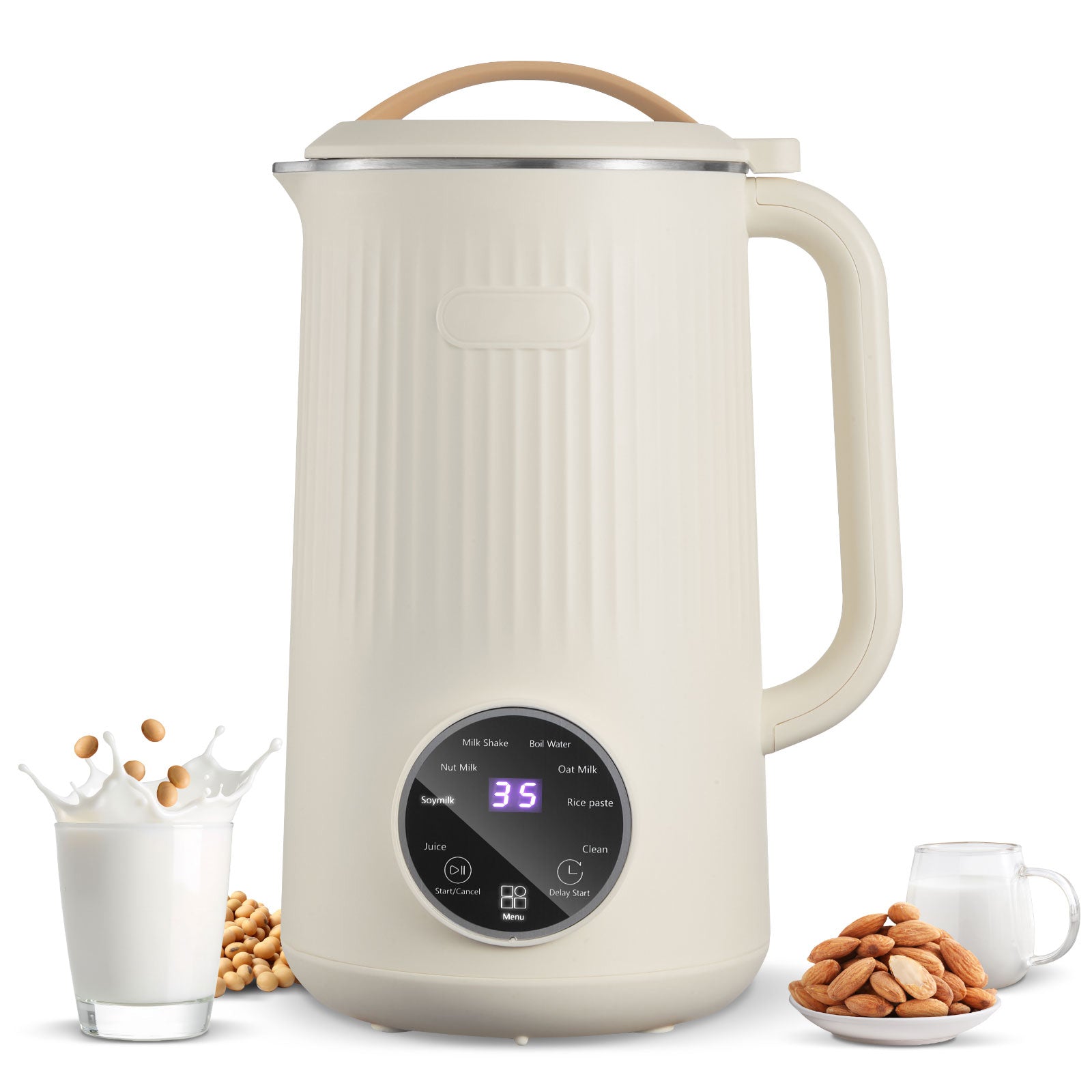 8-in-1 Nut Milk Maker, 34 oz Soy Milk Maker with 180W Blending, for Homemade Oat, Nut, Soy, Juice, Milkshake, Rice Cereal, Plant-Based Beverages with Self-Cleaning, Boil Water, 12-Hour Delay