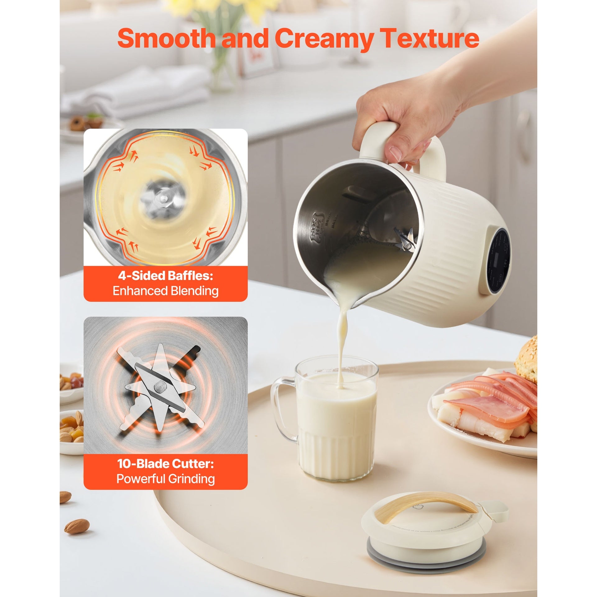 8-in-1 Nut Milk Maker, 34 oz Soy Milk Maker with 180W Blending, for Homemade Oat, Nut, Soy, Juice, Milkshake, Rice Cereal, Plant-Based Beverages with Self-Cleaning, Boil Water, 12-Hour Delay