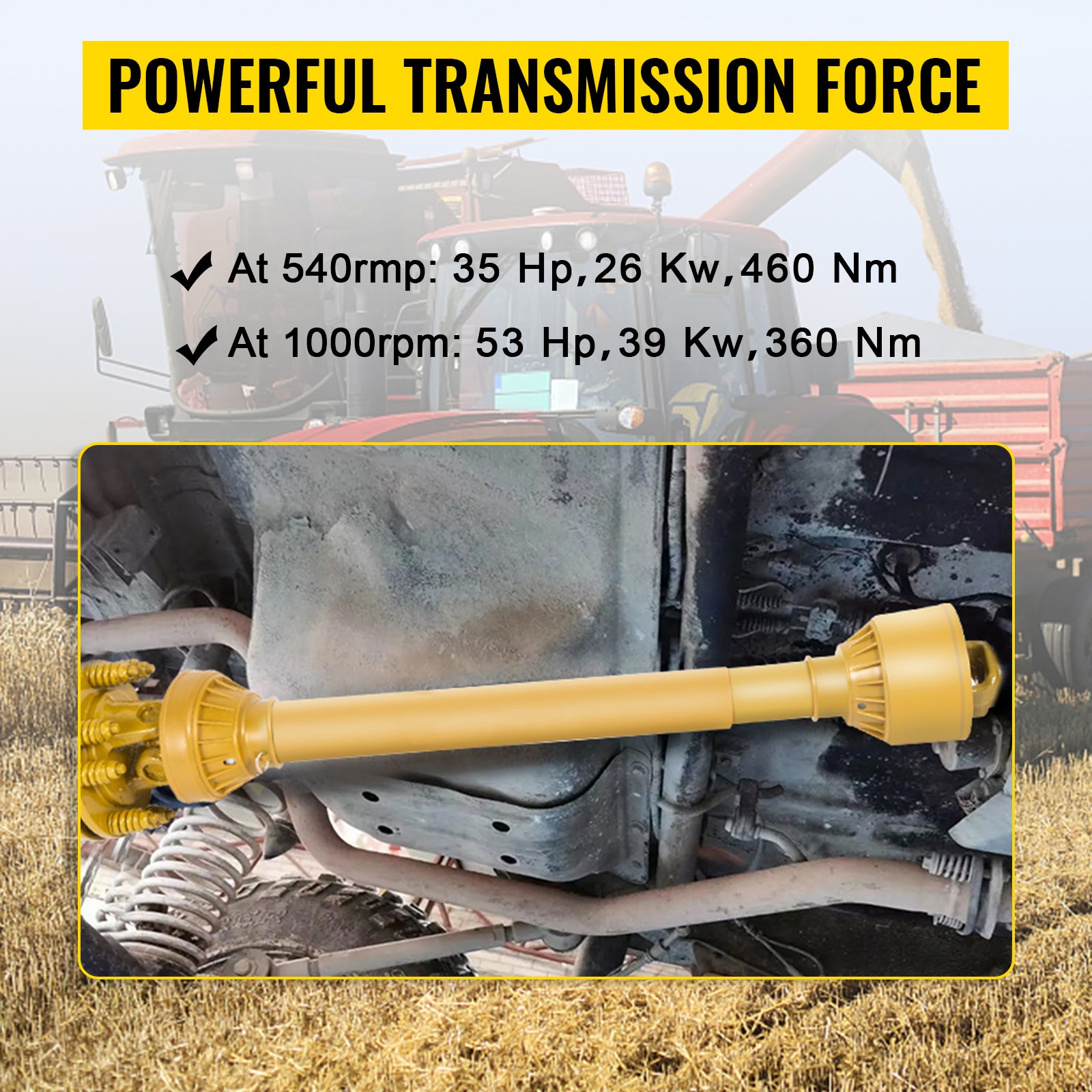 PTO Shaft, 1-3/8" PTO Drive Shaft, 6 Spline Both Ends PTO Driveline Shaft, Series 4 Tractor PTO Shaft, 31.5"-41" Brush Hog PTO Shaft, Yellow PTO Shaft w/Slip Clutch for Bush Hog/Finish Mower