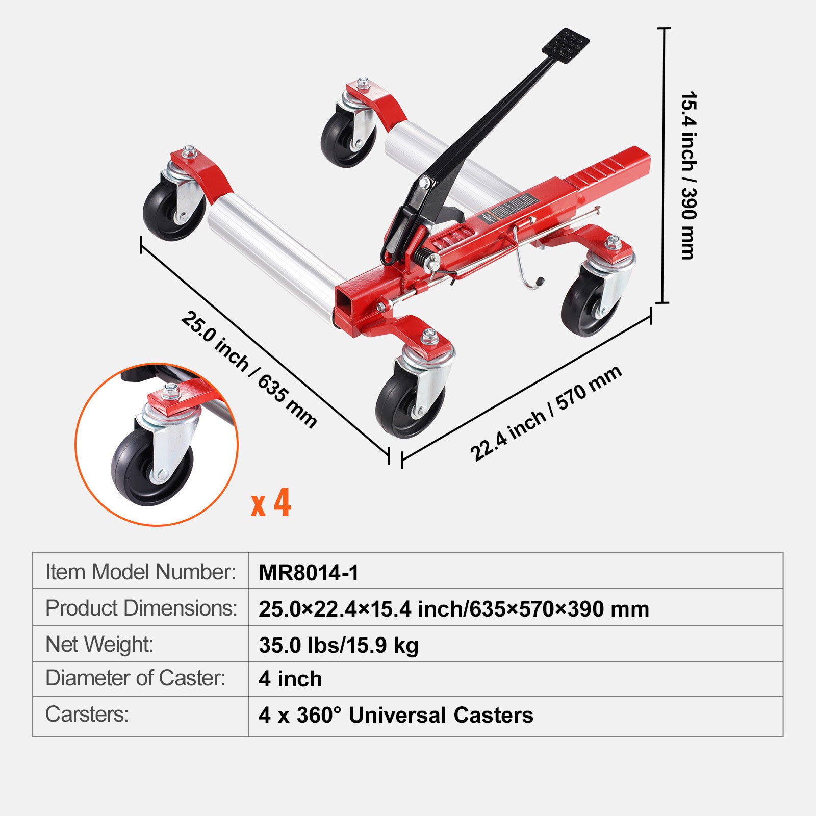 Wheel Dolly Heavy Duty Vehicle Positioning Tire Jack Car Lifter 1500 Lbs