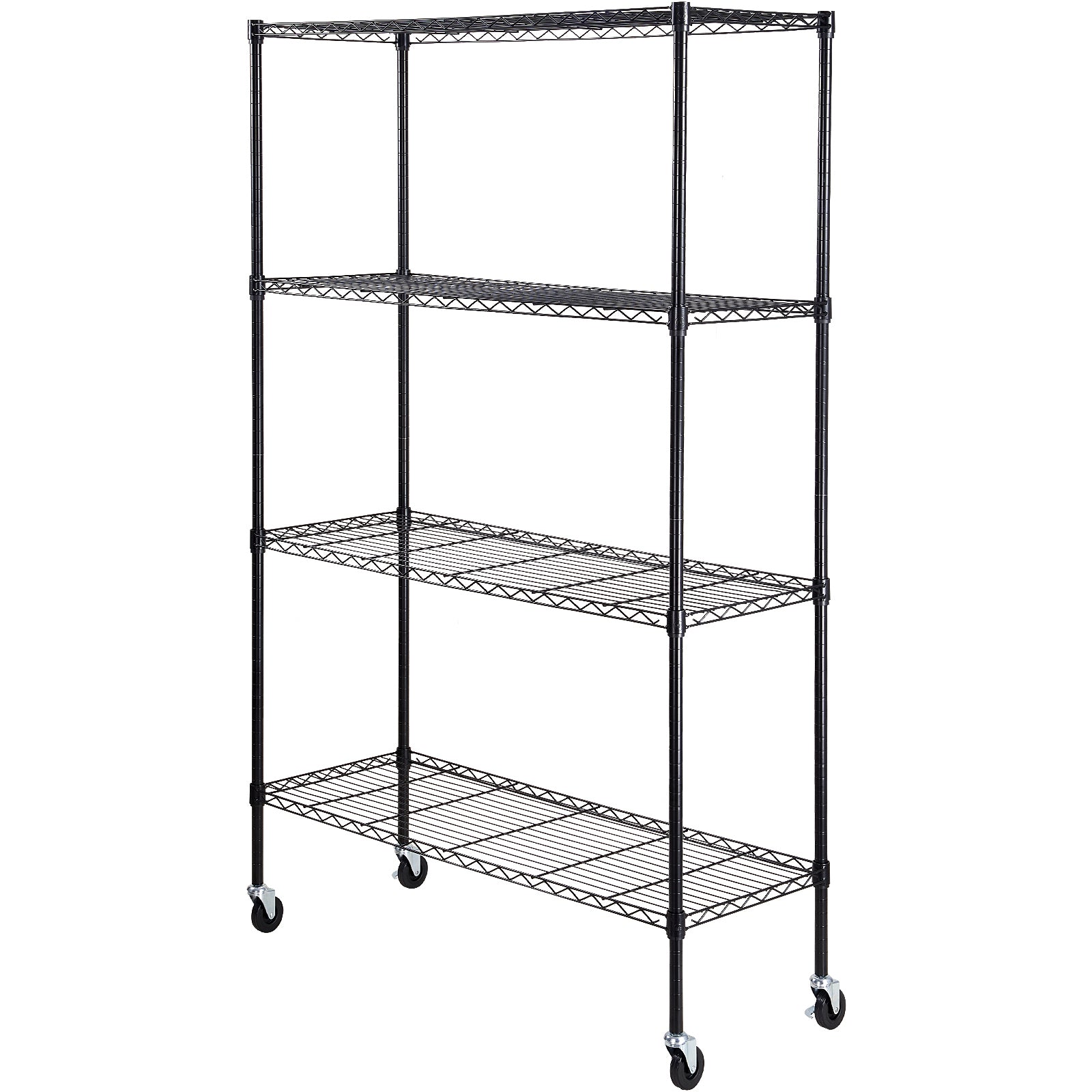 Storage Shelving Unit with Wheels, 4-Tier Adjustable, 700 lbs Capacity, Heavy Duty Garage Shelves Metal Organizer Wire Rack, Black, 47.2" L x 17.7" W x 74" H for Kitchen Pantry Basement Bathroom