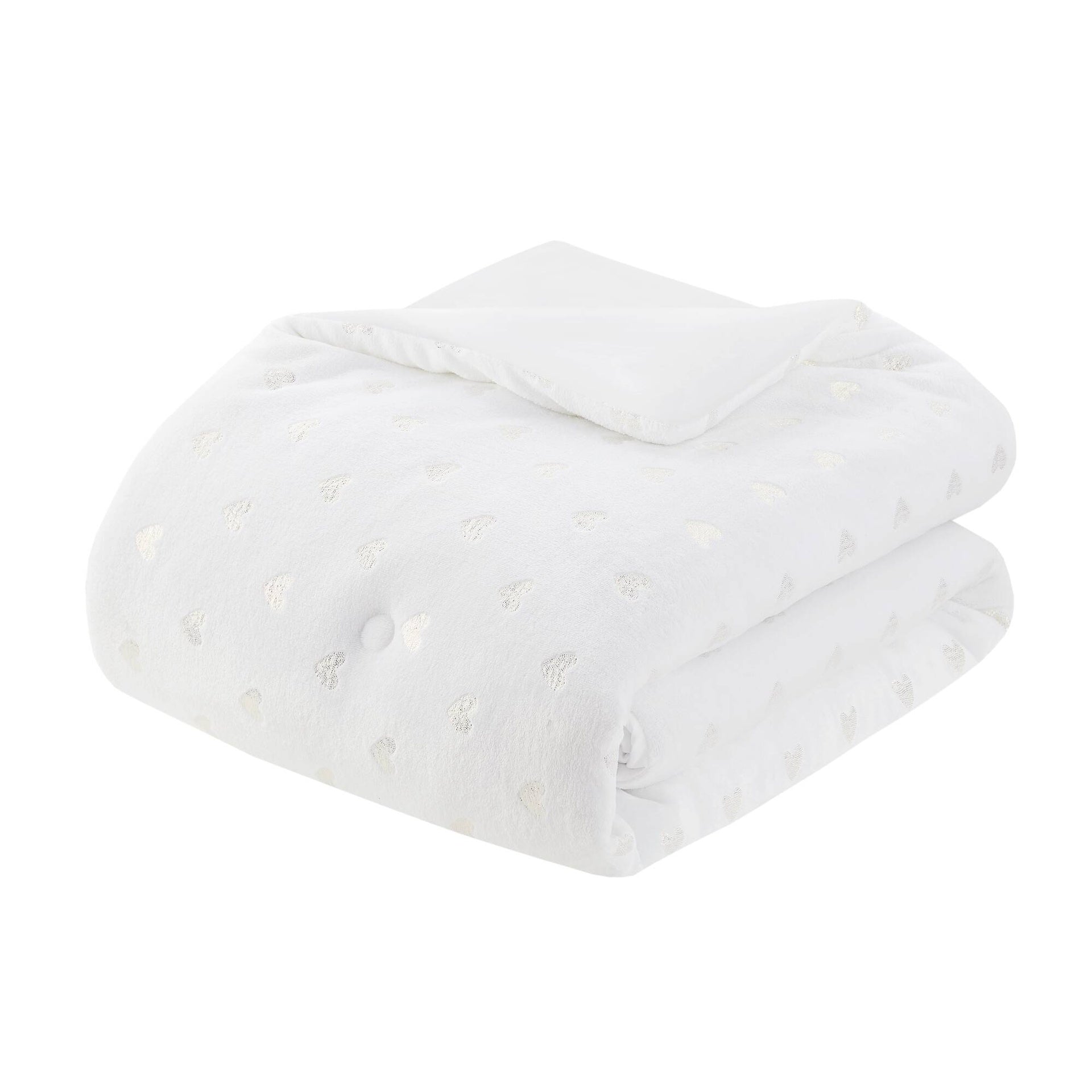 3 PCS Twin/Twin XL Metallic Printed Plush Comforter Set with Throw Pillow White/Gold