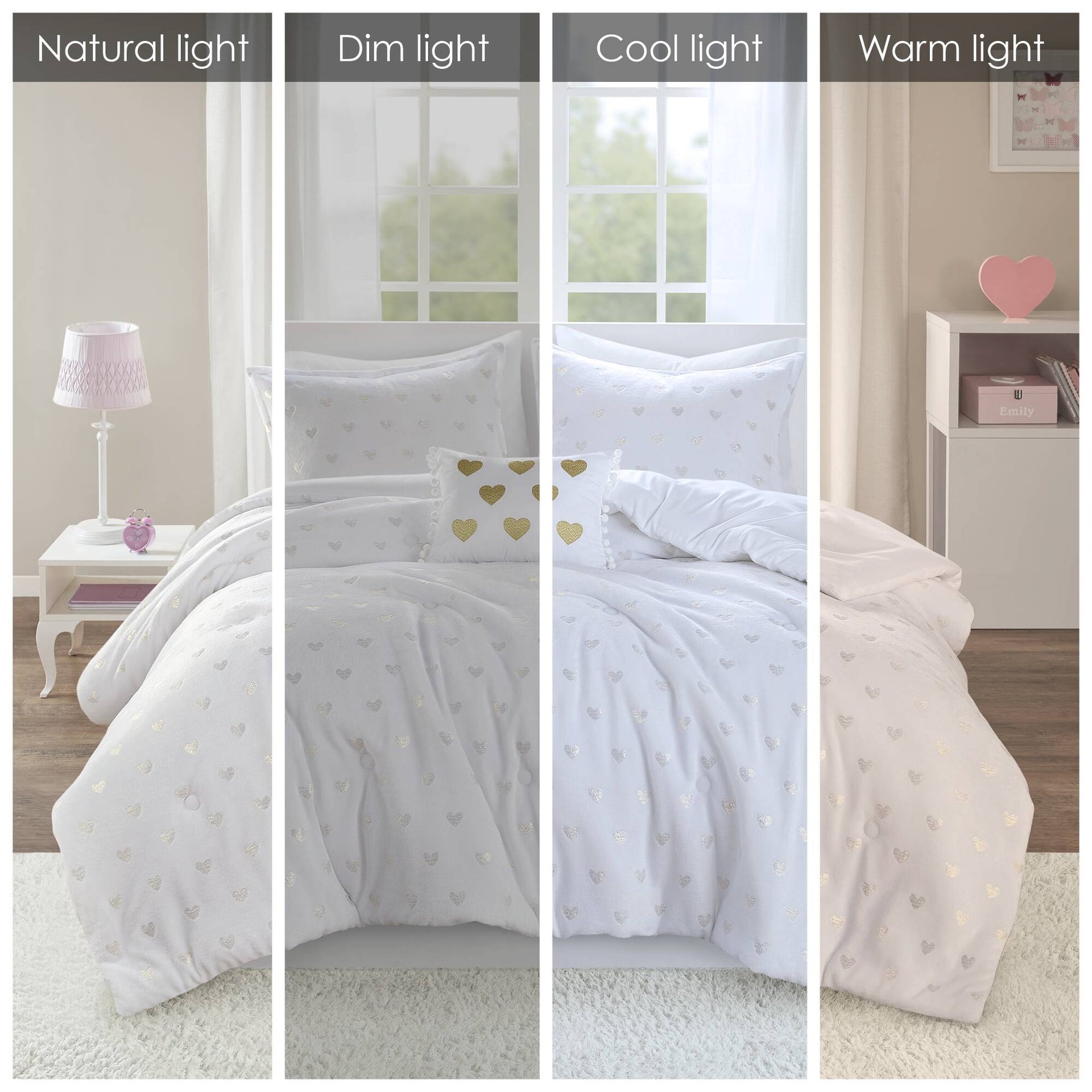 3 PCS Twin/Twin XL Metallic Printed Plush Comforter Set with Throw Pillow White/Gold