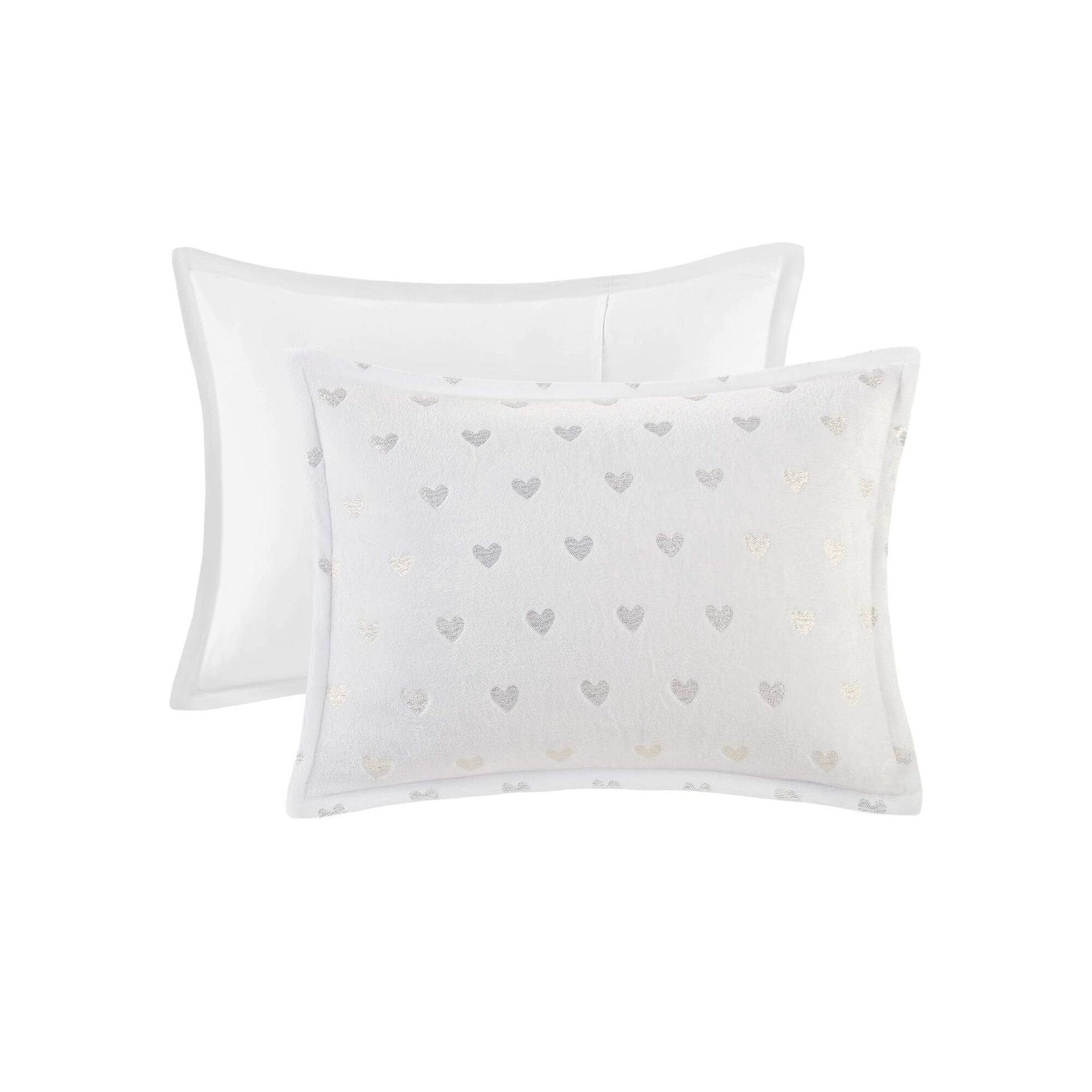 3 PCS Twin/Twin XL Metallic Printed Plush Comforter Set with Throw Pillow White/Gold