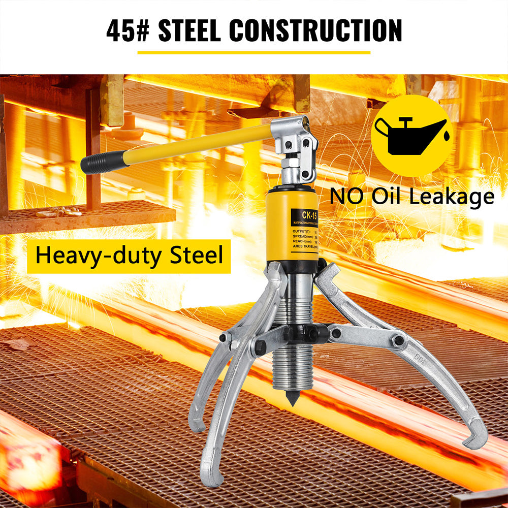 Hydraulic Gear Puller, 15 Ton Max. Capacity Hydraulic Puller, 2 or 3 Jaws Bearing Hub Separator, 3.9"- 11.8" Hydraulic Puller Separator Tool for Pulling Hubs, Flanges, Gears, Bearings