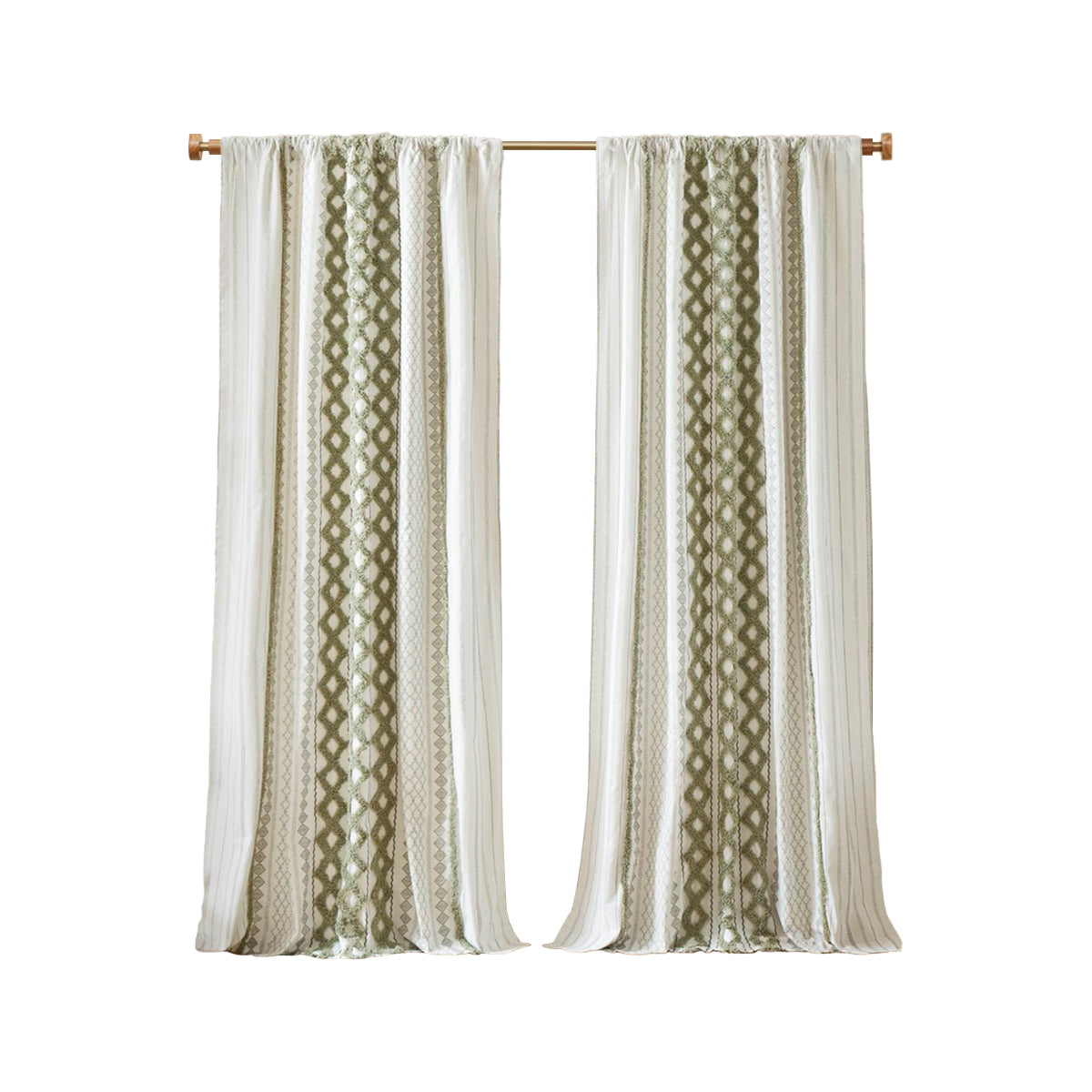 1 PCS 50x95" Cotton Printed Curtain Panel with Chenille Stripe and Lining Green