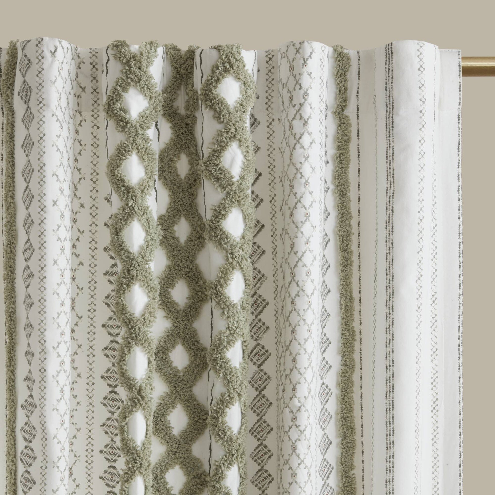 1 PCS 50x95" Cotton Printed Curtain Panel with Chenille Stripe and Lining Green