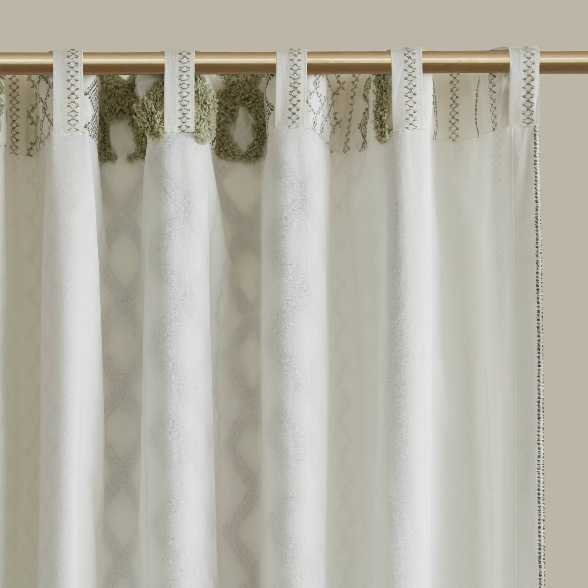 1 PCS 50x95" Cotton Printed Curtain Panel with Chenille Stripe and Lining Green