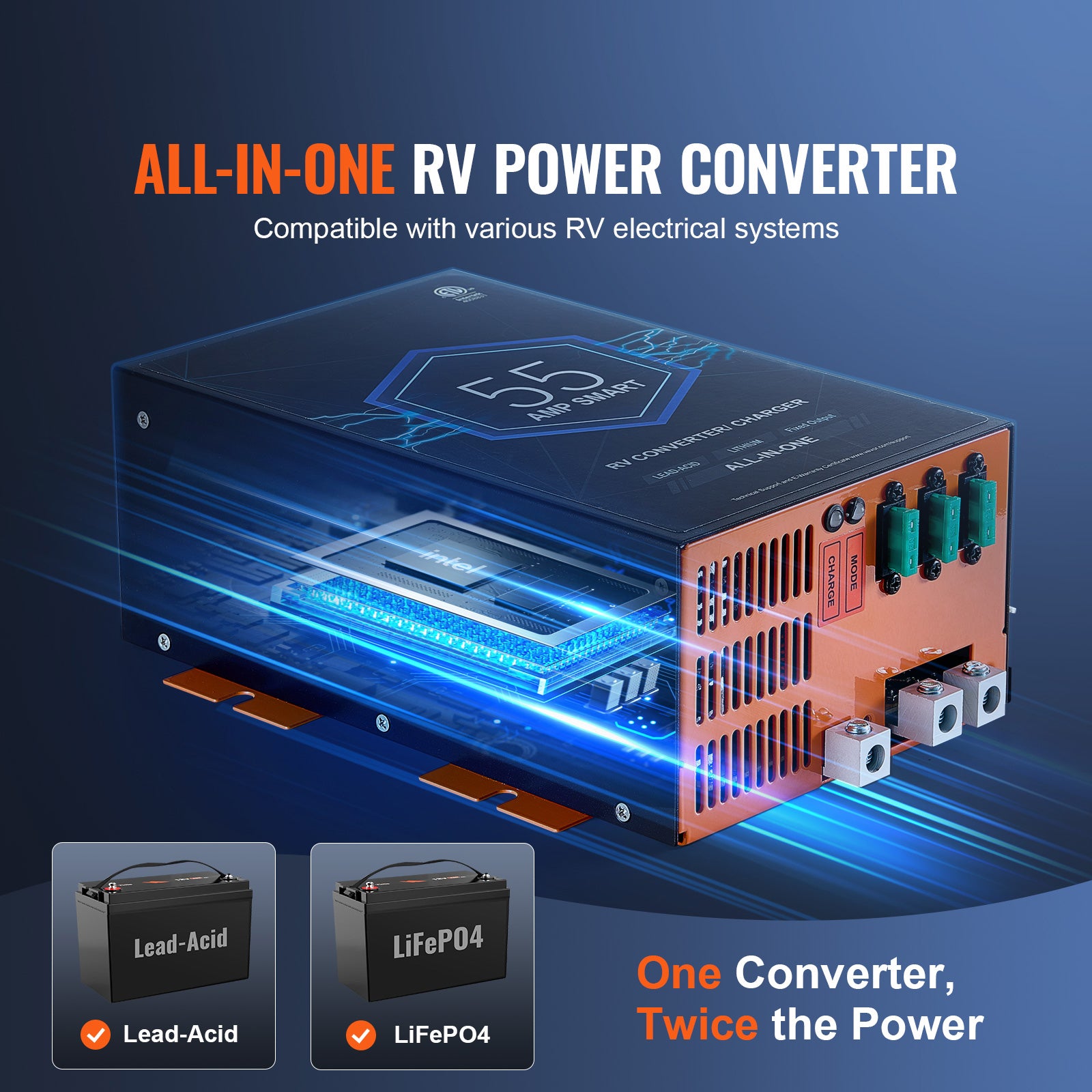 RV Converter 55 Amp 110V AC to 12V DC RV Power Converter Battery Charger