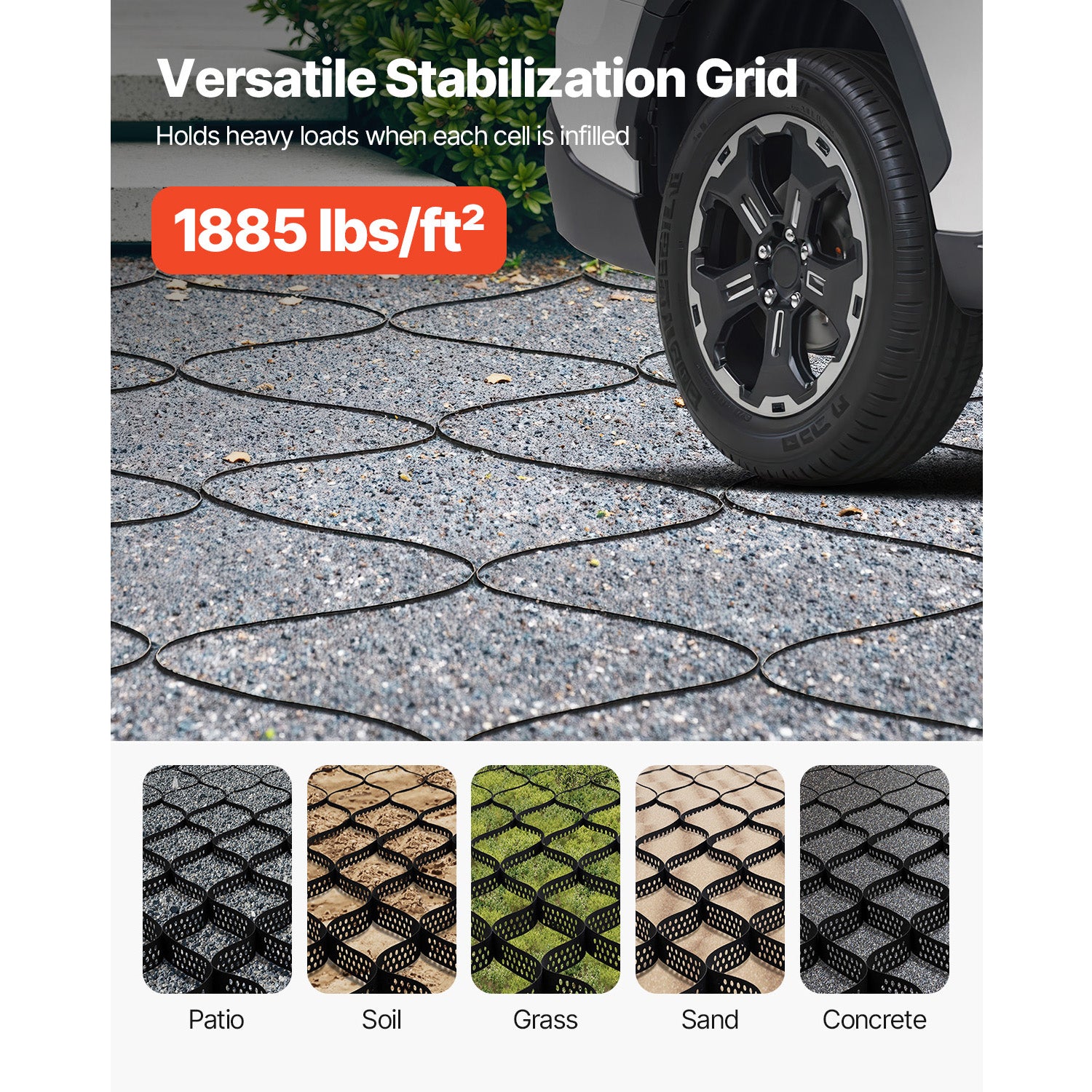 Ground Grid 2-Inch Depth Geocell Grid 17.06x8.86 FT / 5200x2700 mm for Gravel