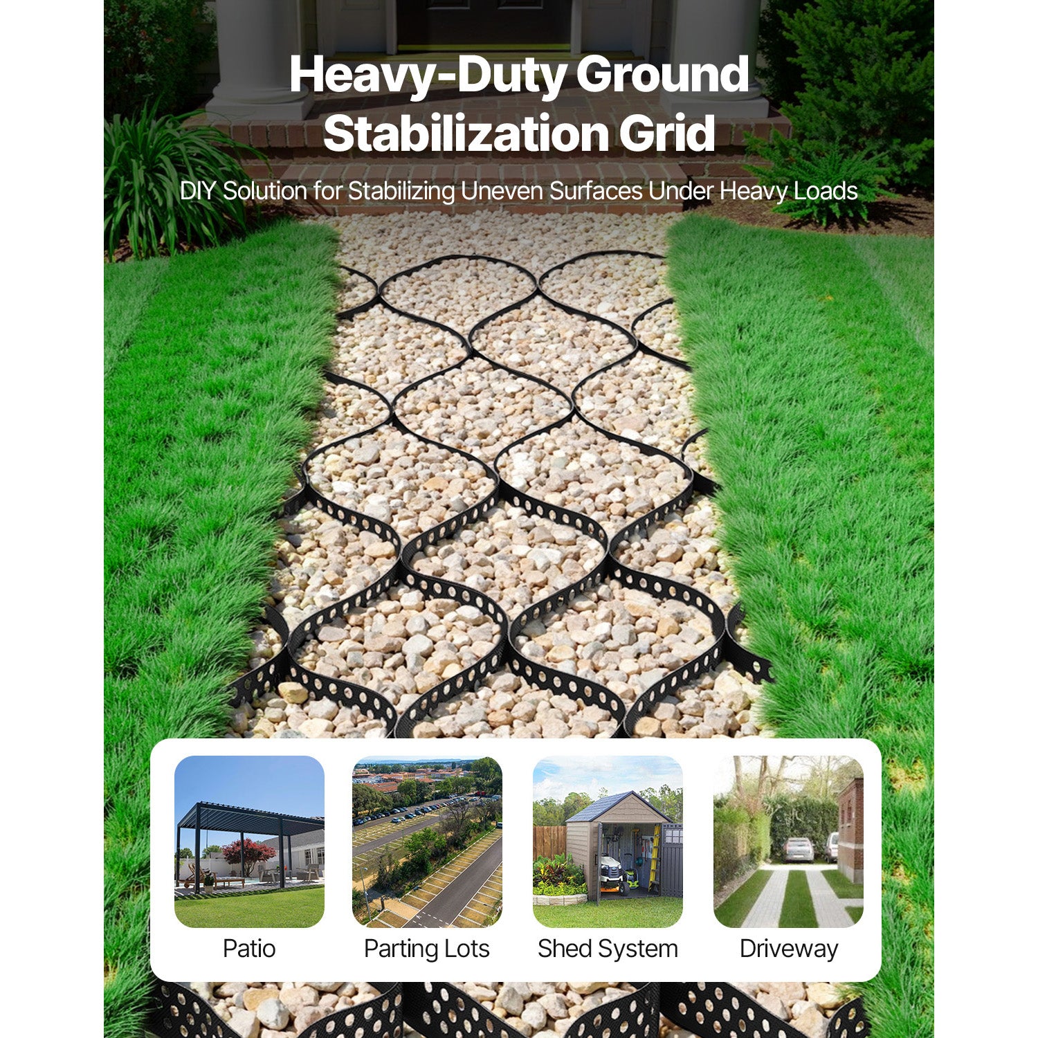 Ground Grid 2-Inch Depth Geocell Grid 17.06x8.86 FT / 5200x2700 mm for Gravel