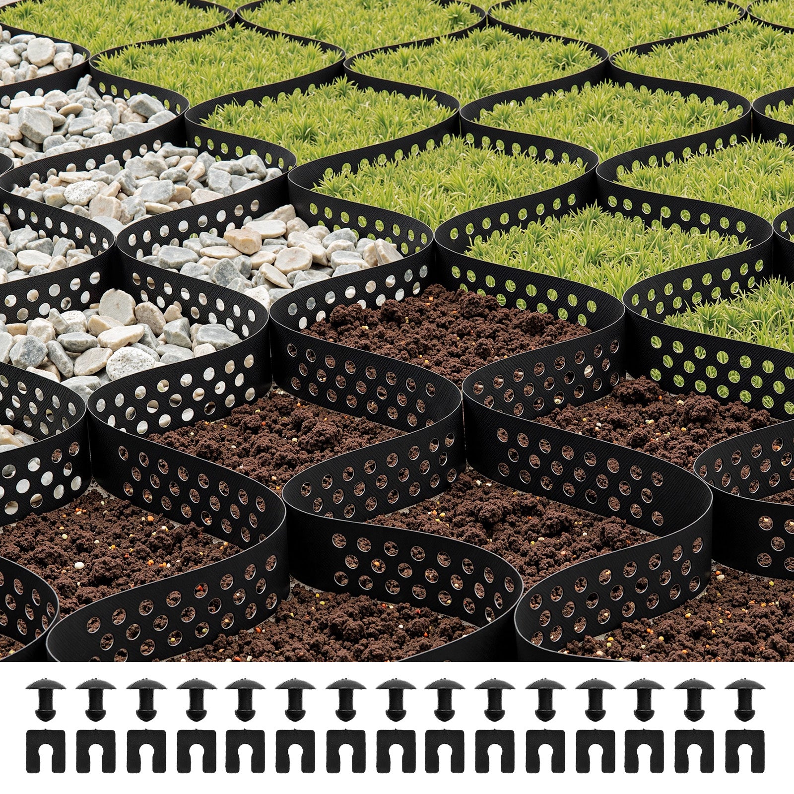 Ground Grid 2-Inch Depth Geocell Grid 17.06x8.86 FT / 5200x2700 mm for Gravel