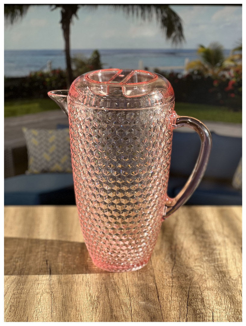 2.5 Quarts Water Pitcher with Lid, Diamond Cut Unbreakable Plastic Pitcher, Drink Pitcher, Juice Pitcher with Spout BPA Free
