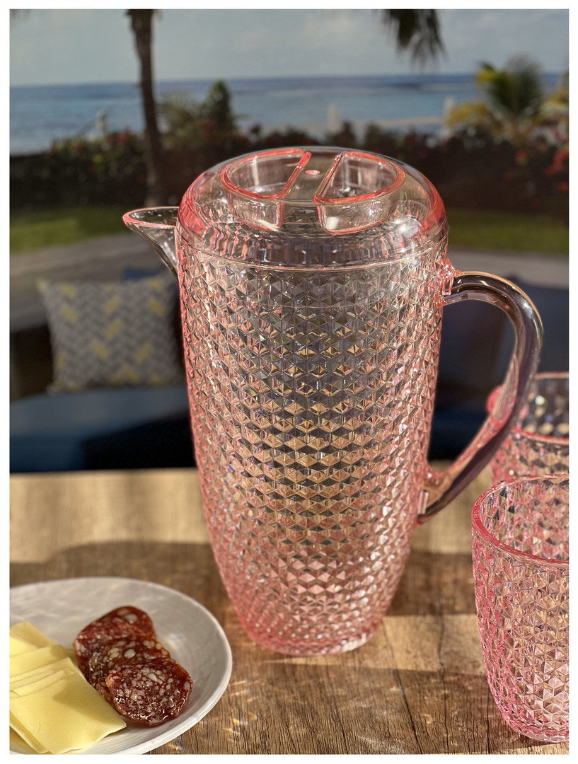 2.5 Quarts Water Pitcher with Lid, Diamond Cut Unbreakable Plastic Pitcher, Drink Pitcher, Juice Pitcher with Spout BPA Free