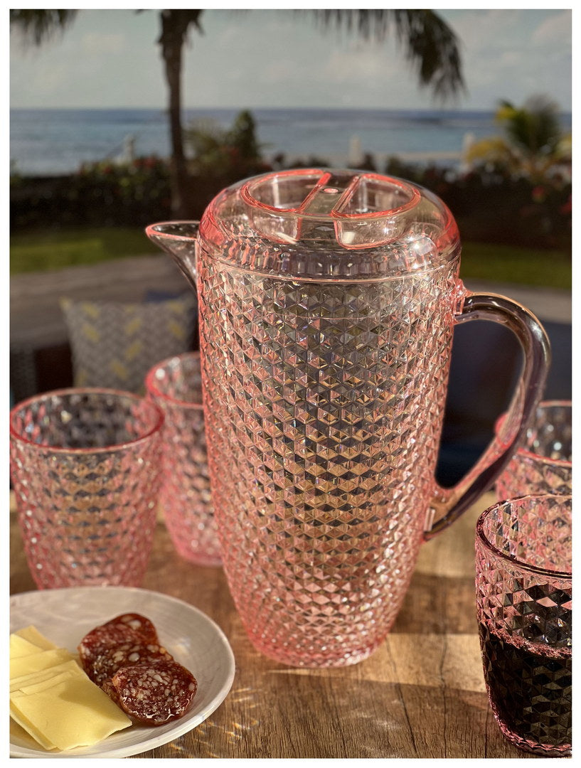 2.5 Quarts Water Pitcher with Lid, Diamond Cut Unbreakable Plastic Pitcher, Drink Pitcher, Juice Pitcher with Spout BPA Free